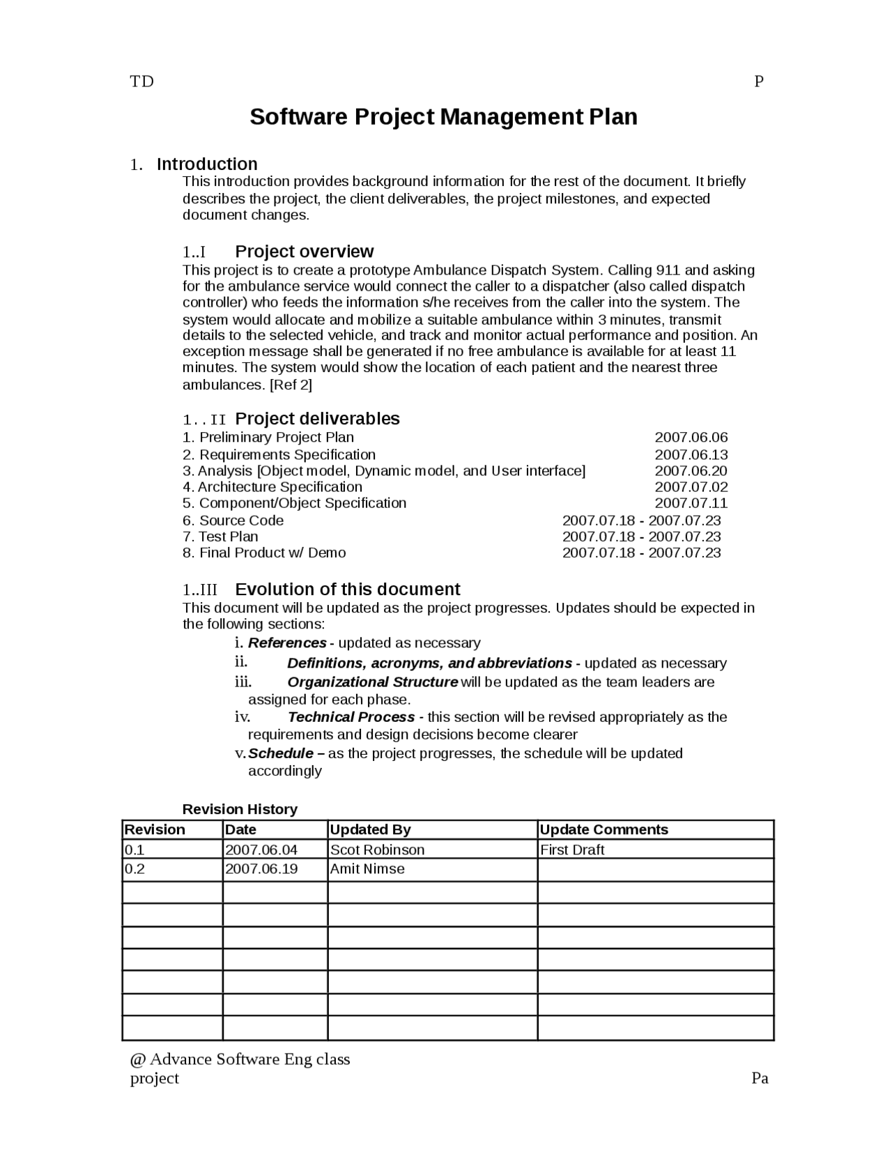 Software Project Management Plan v1 - Docsity