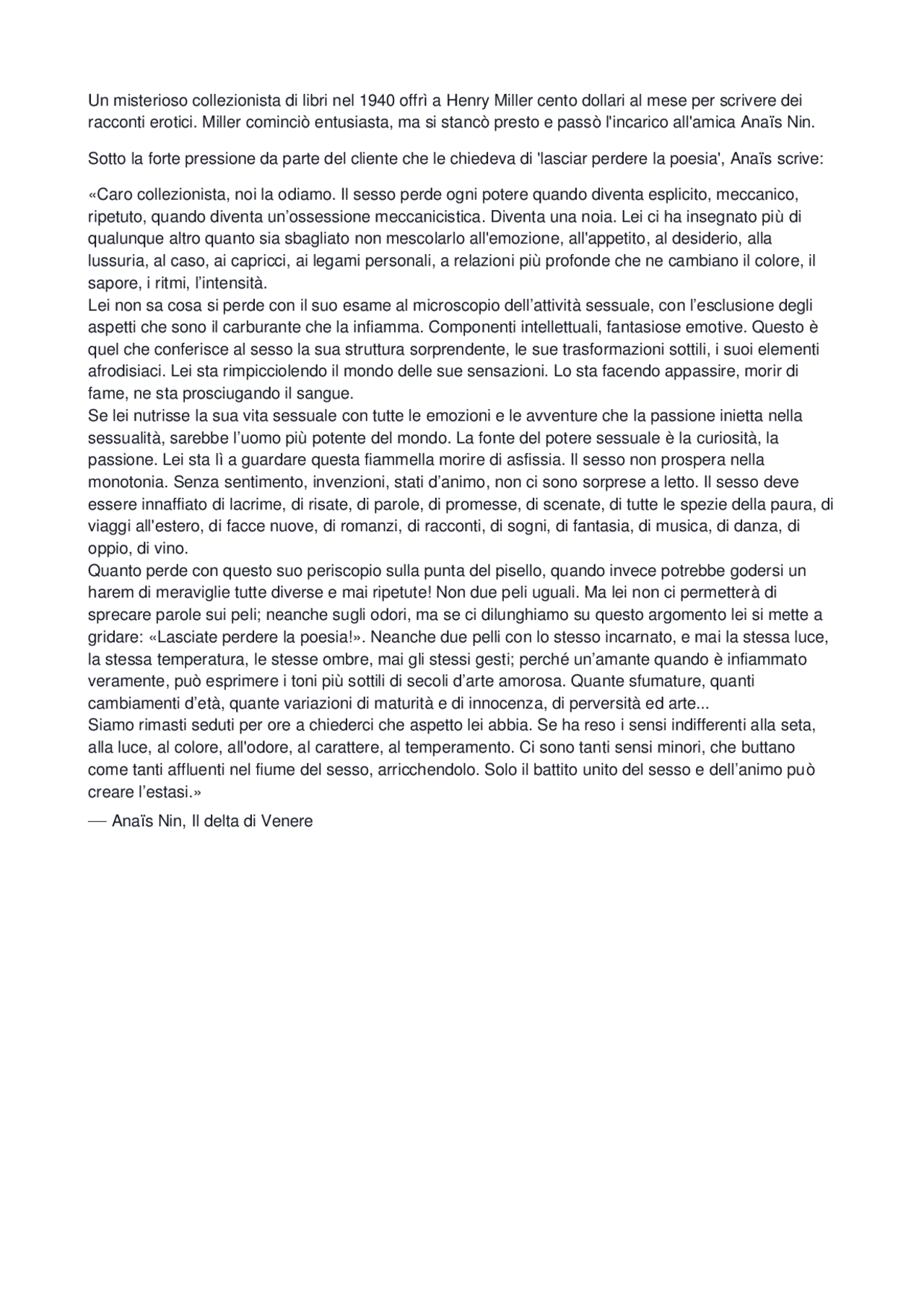 Anais Nin il delta di Venere Docsity Anais Nin il delta di Venere Docsity