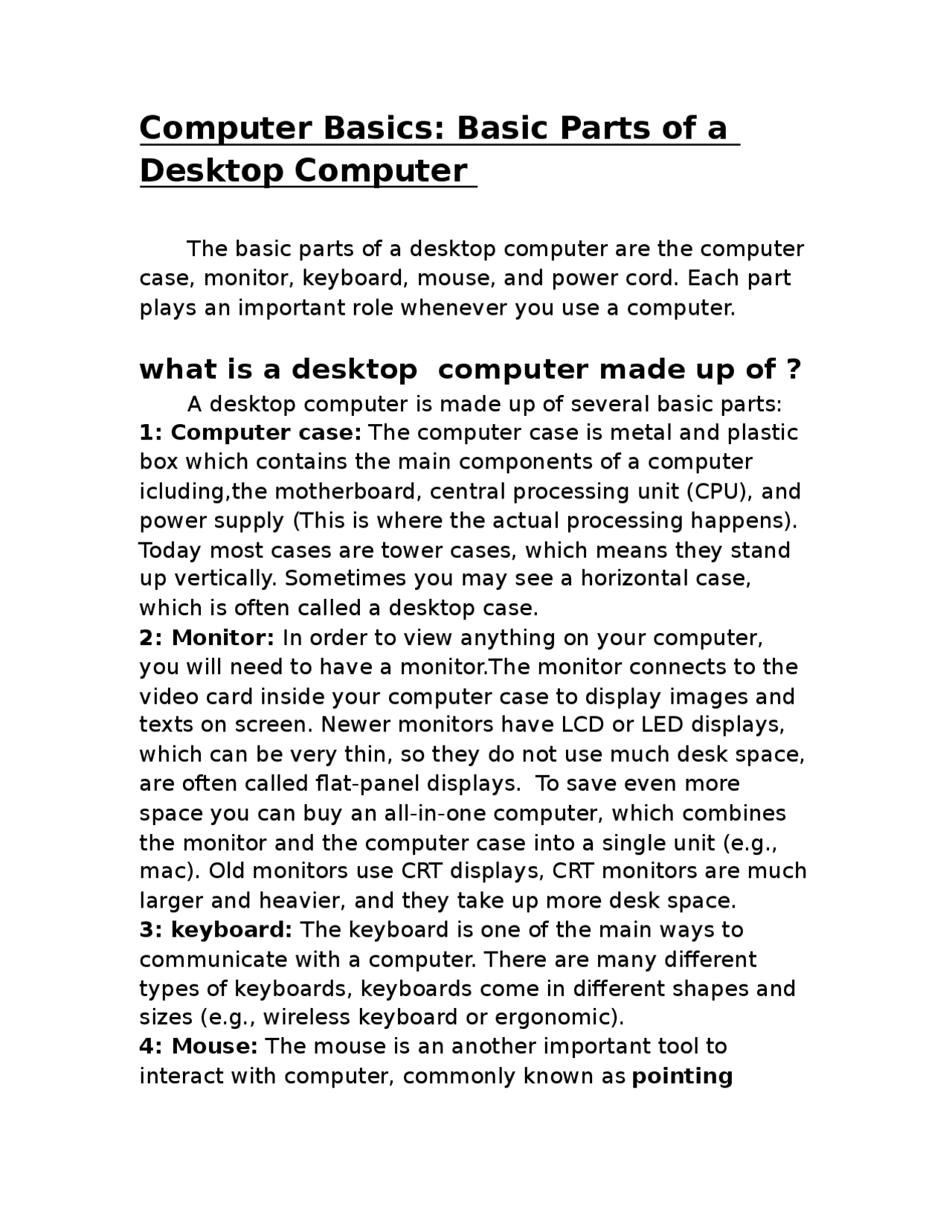 What is a Desktop Computer ? - Docsity