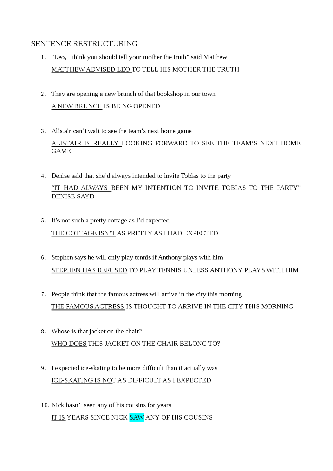 Sentence restructuring - Docsity