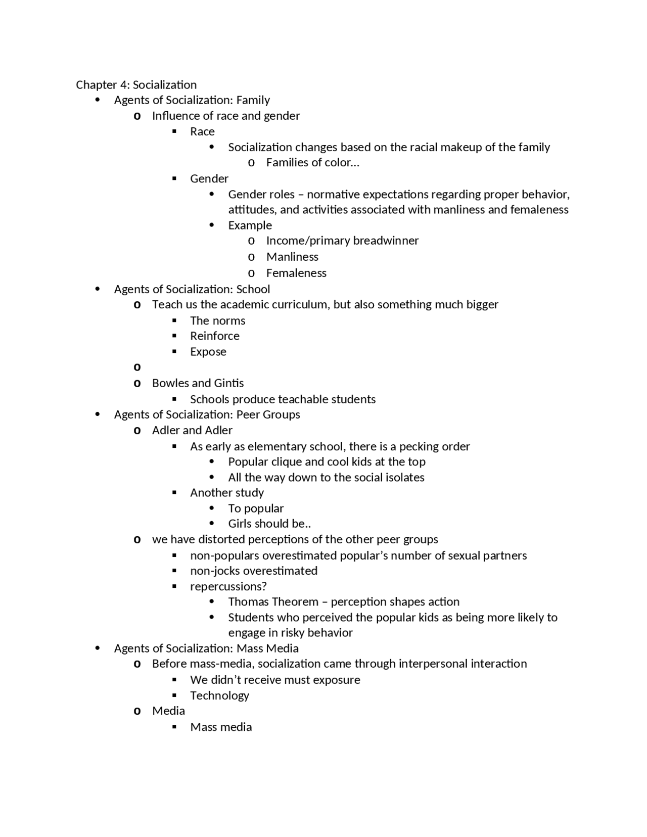 Notes on Socialization - Introductory Sociological | SOCL 2001 - Docsity