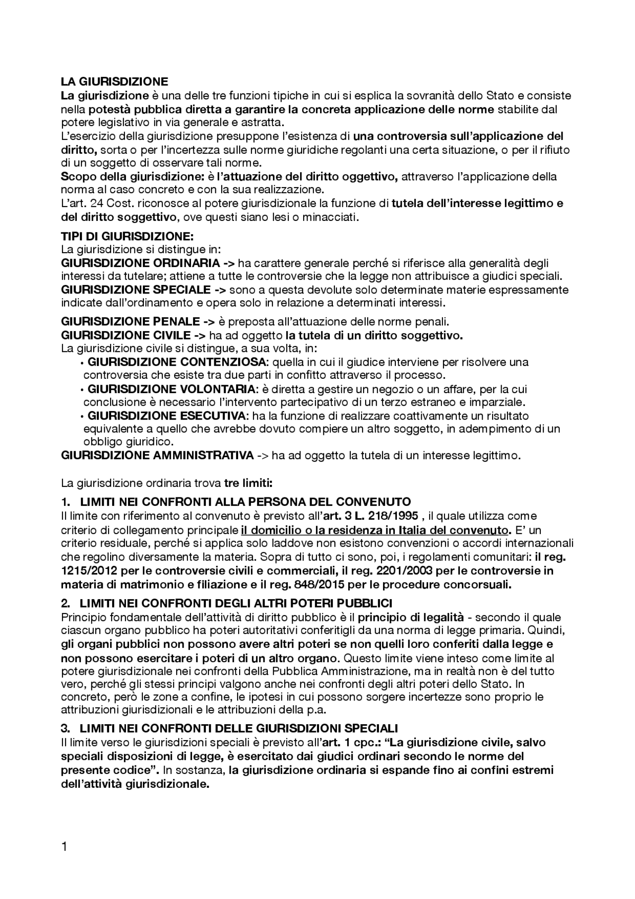 Procedura Civile La giurisdizione Appunti di Diritto Processuale