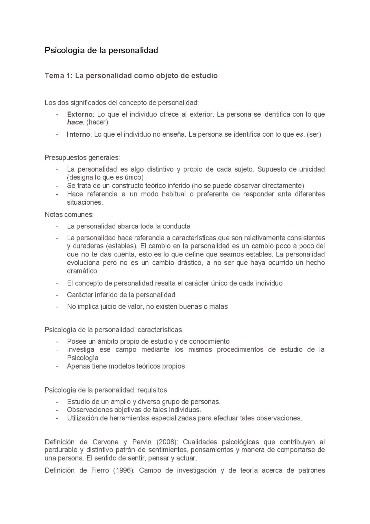 Tema 1 psicologia de la personalidad - Docsity