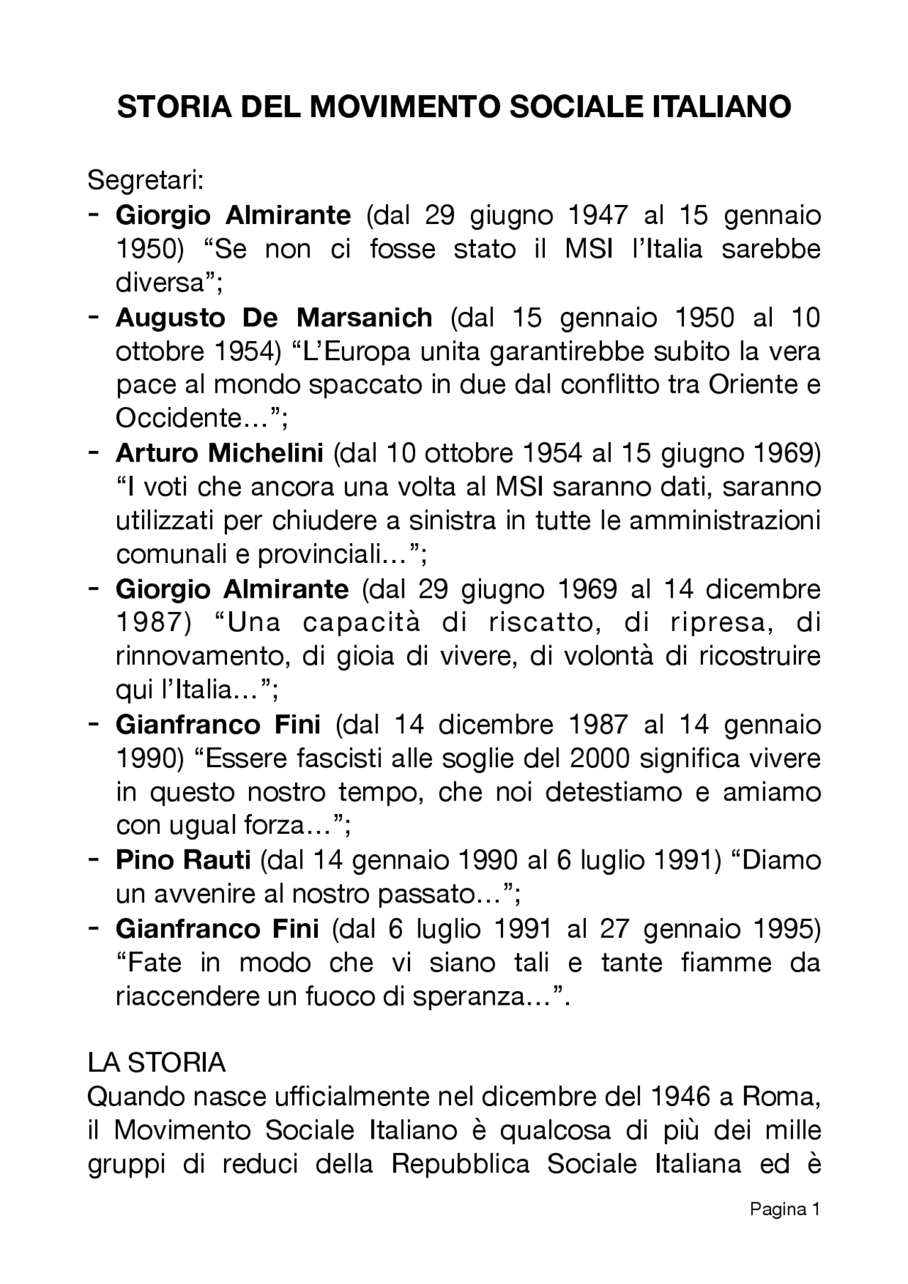 Storia del Movimento Sociale Italiano Docsity