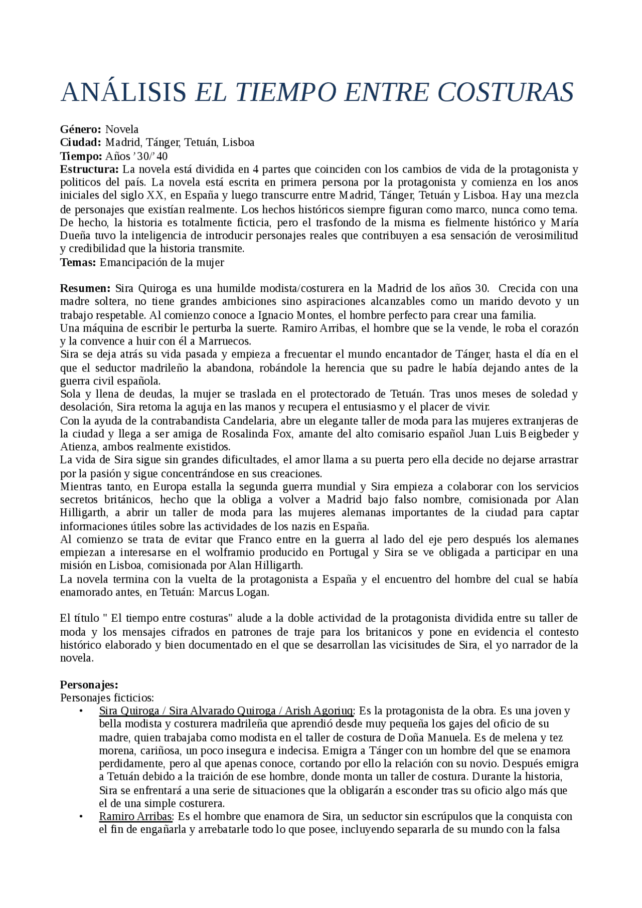 El Tiempo Entre Costuras Docsity