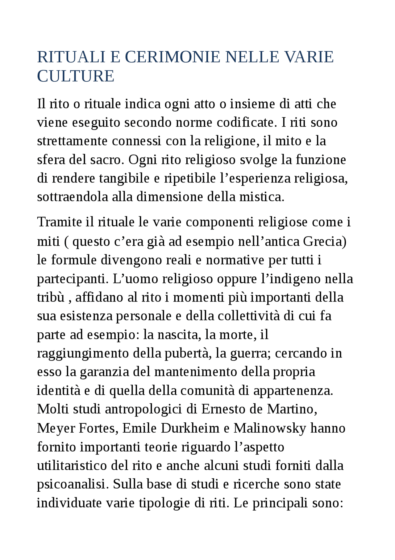 Rituali e cerimonie nelle varie culture usi costumi e tradizioni - Docsity