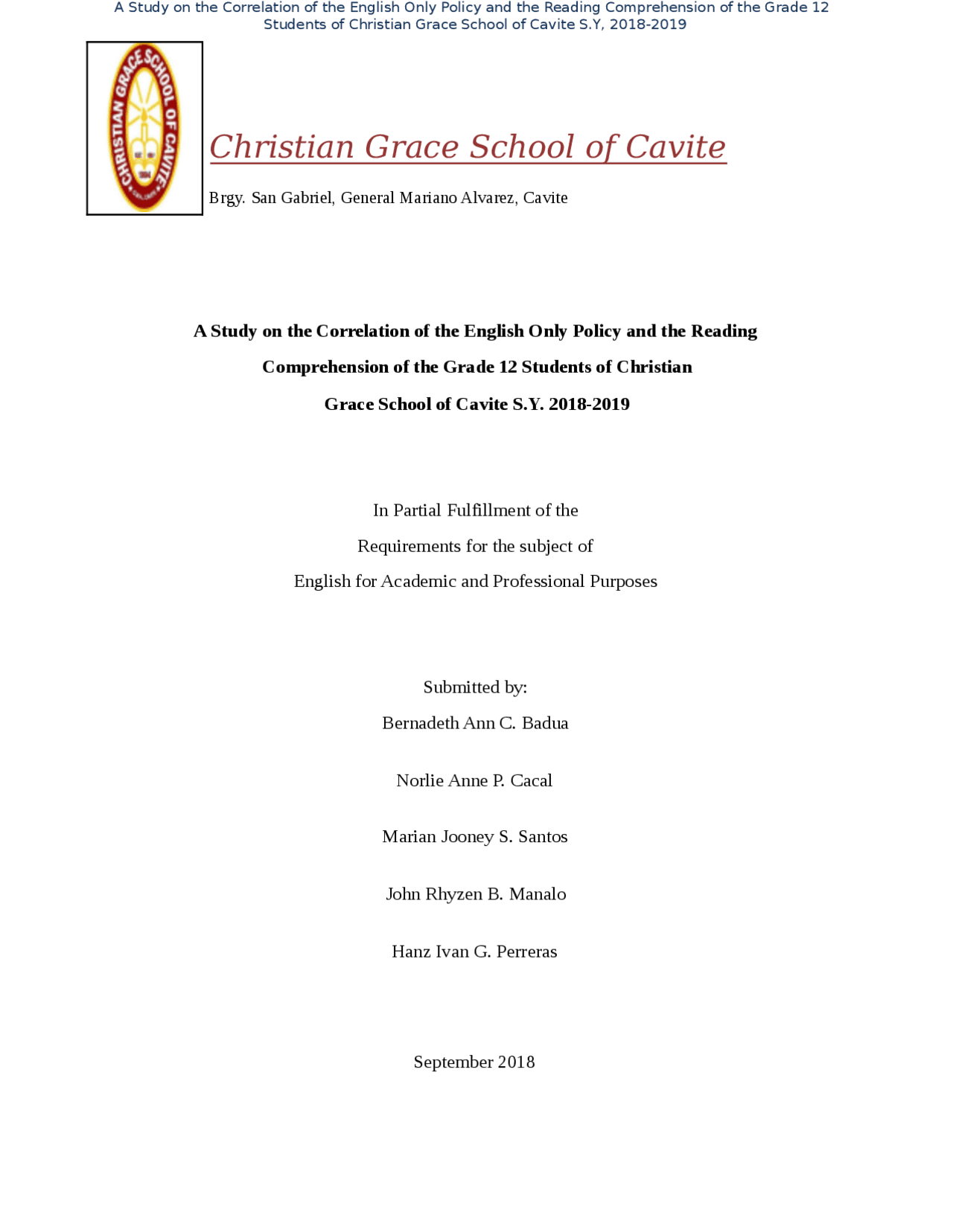 Sample of Chapter I in Thesis - Docsity