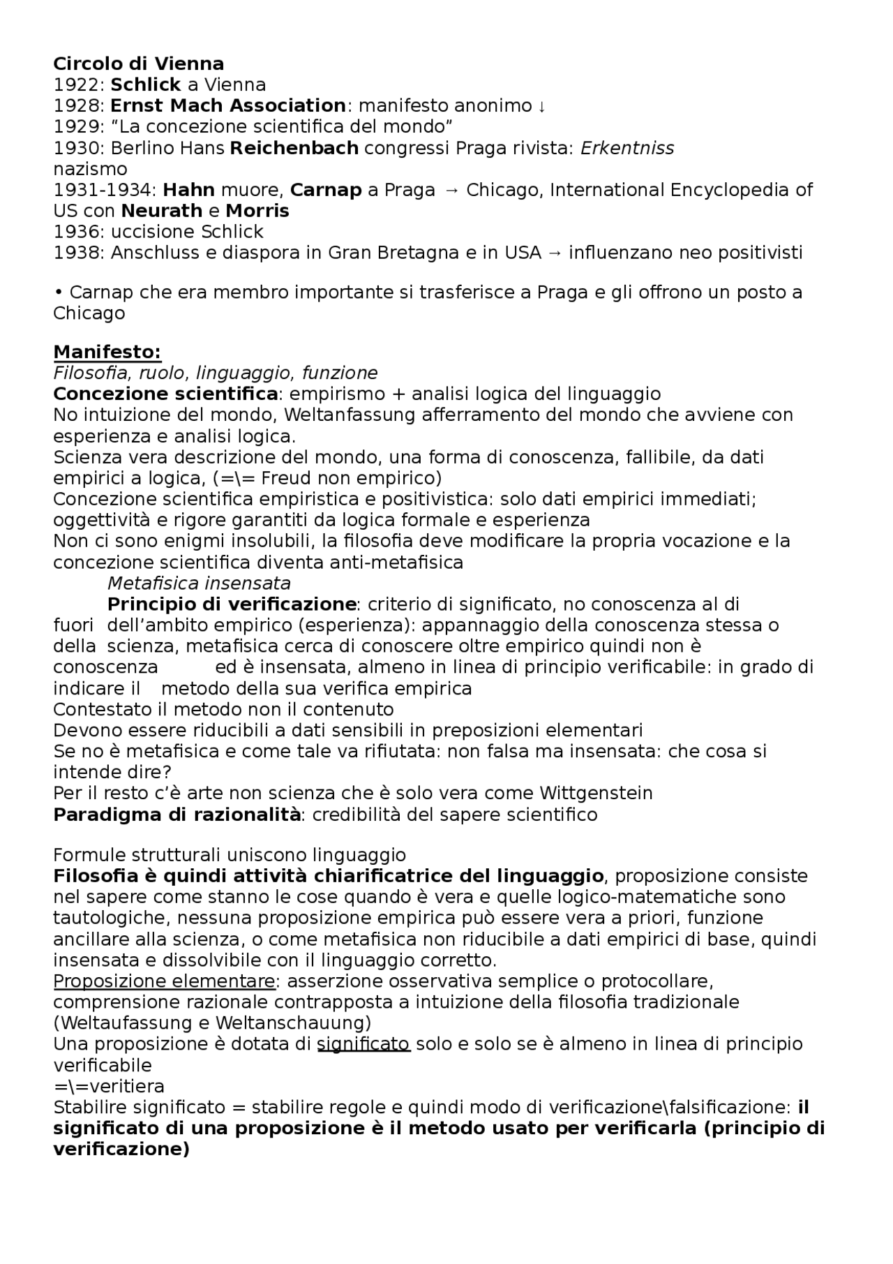 Appunti sul Circolo di Vienna Università Cattolica del Sacro Cuore