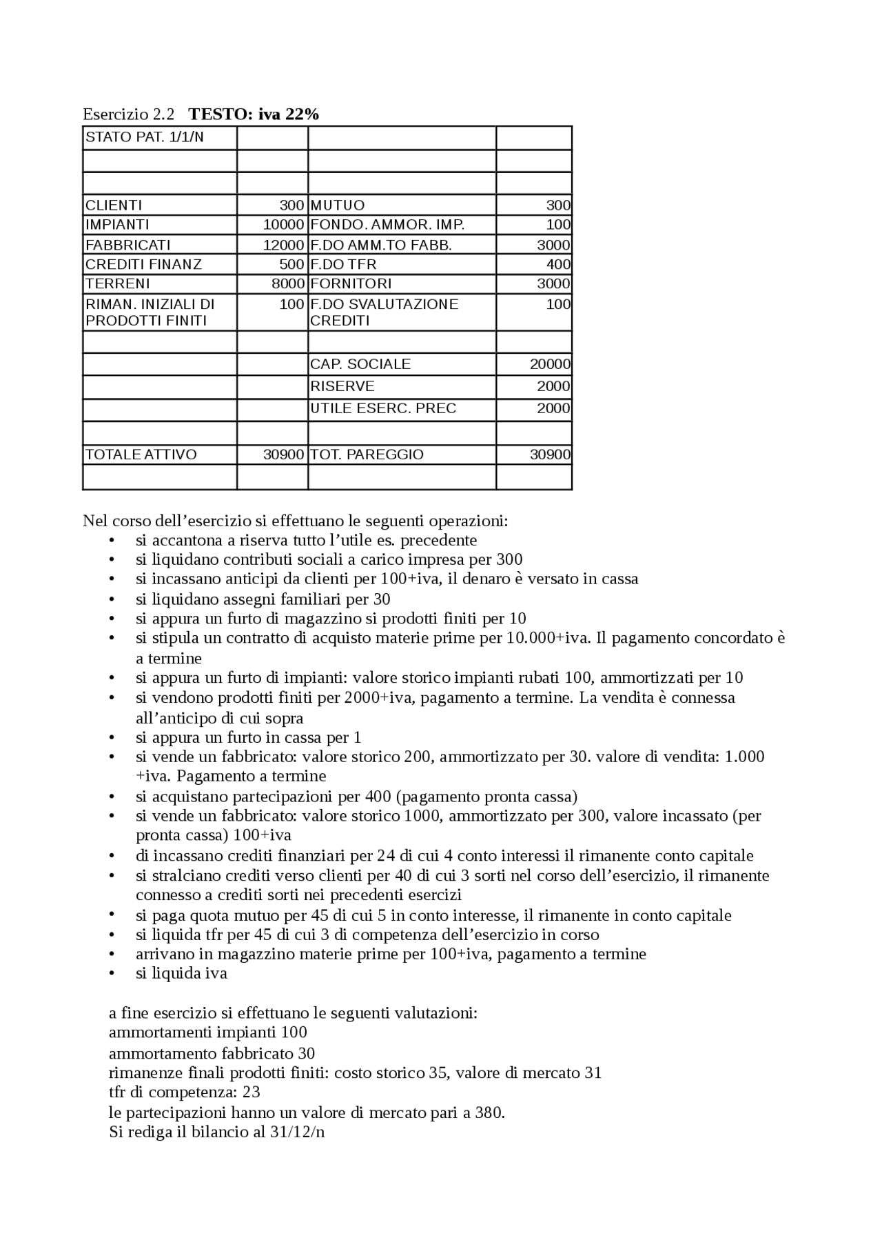 Esercizi partita doppia Docsity