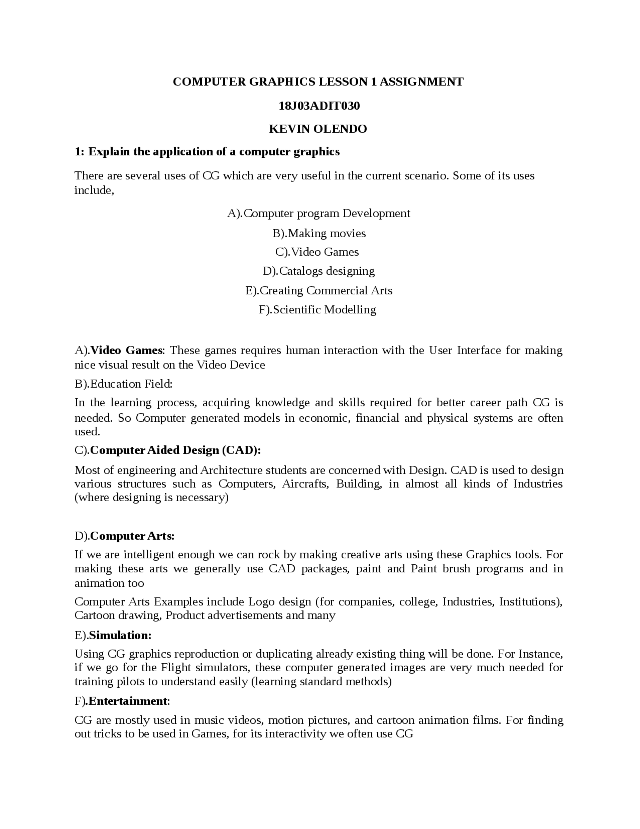 Computer graphics assigment | Exercises Introduction to Computers | Docsity