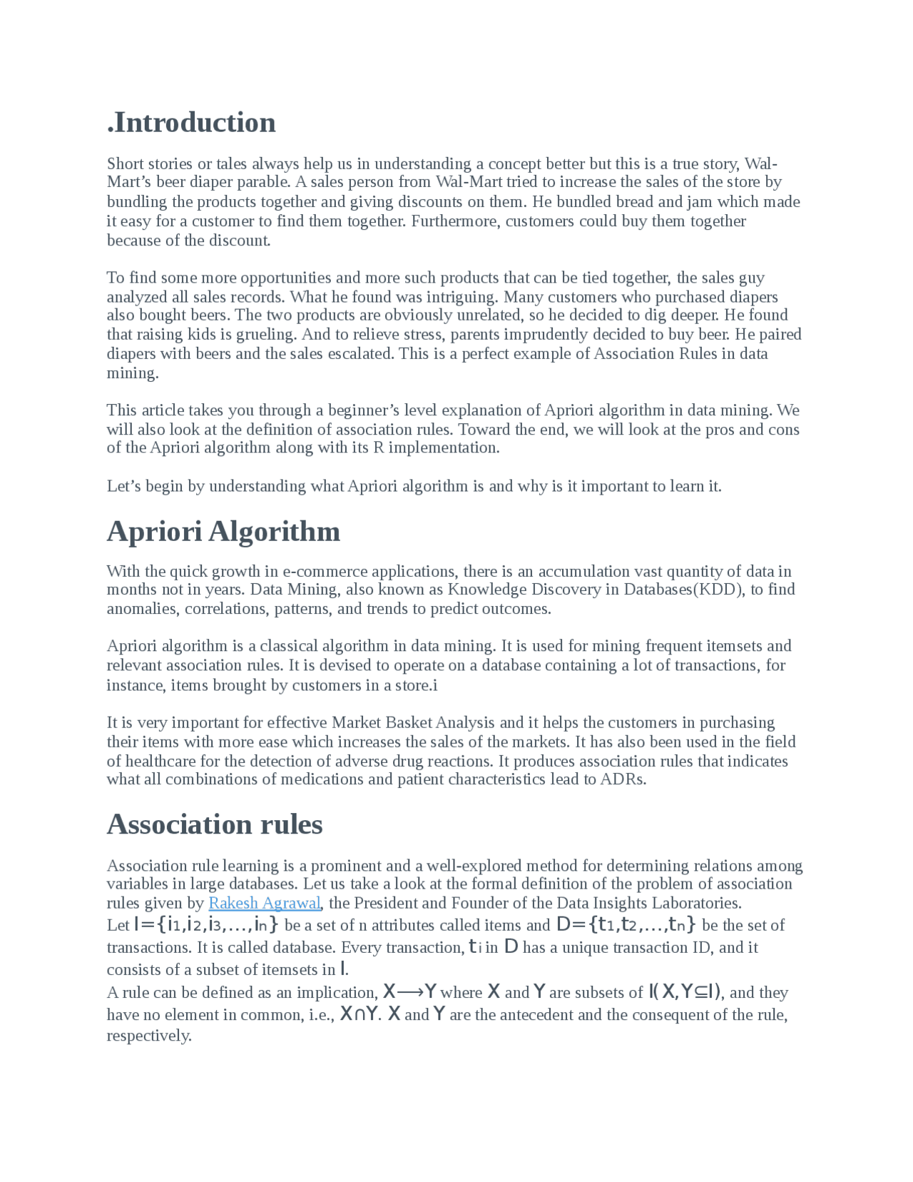 Apriori Algorithm and its example | Study notes Data Mining | Docsity