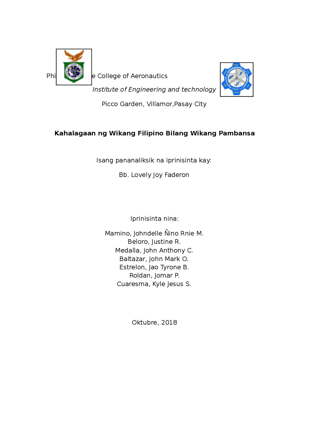 KAHALAGAN NG WIKANG FILIPINO  Docsity