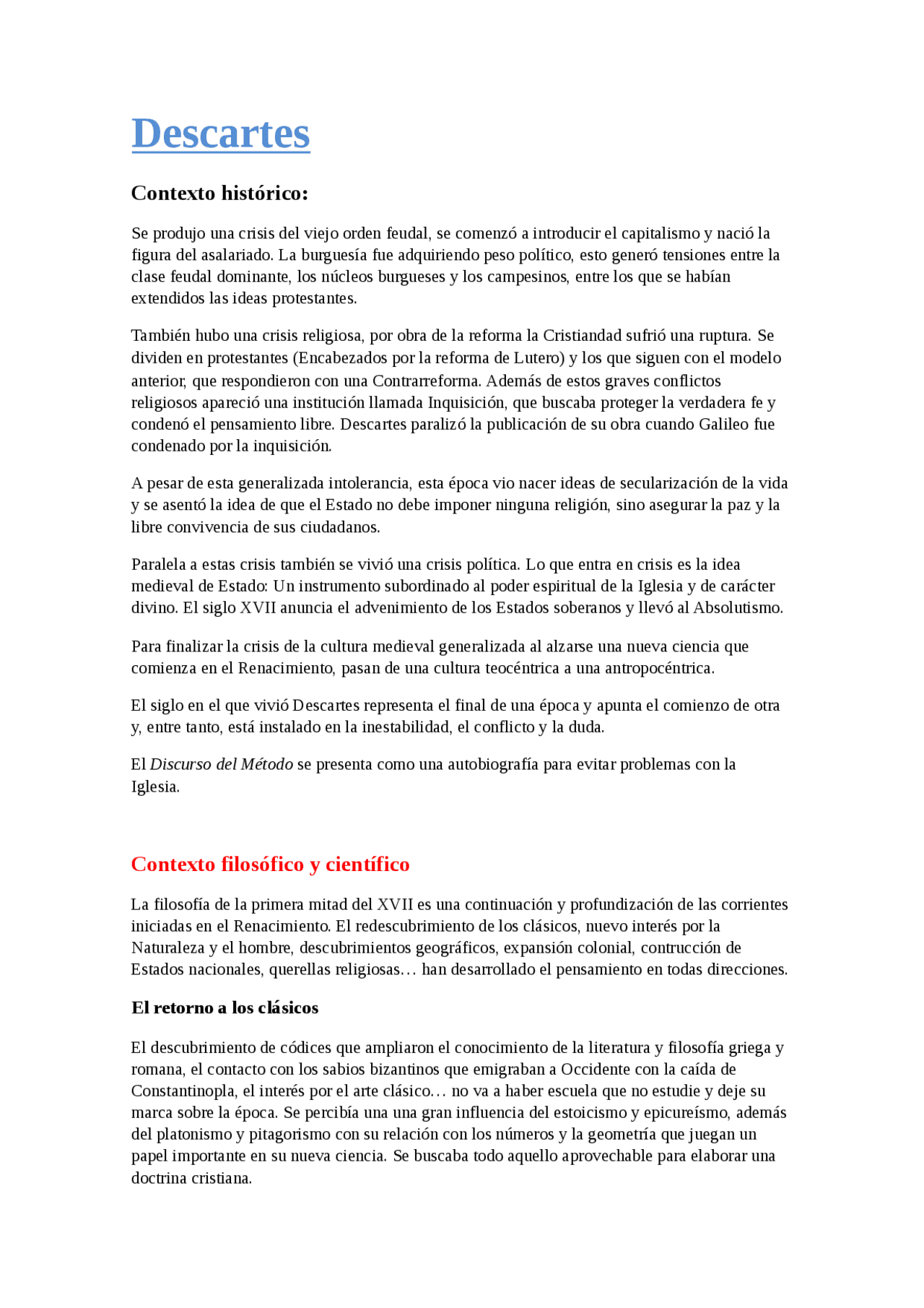 Resumen Filosofia De Descartes Docsity
