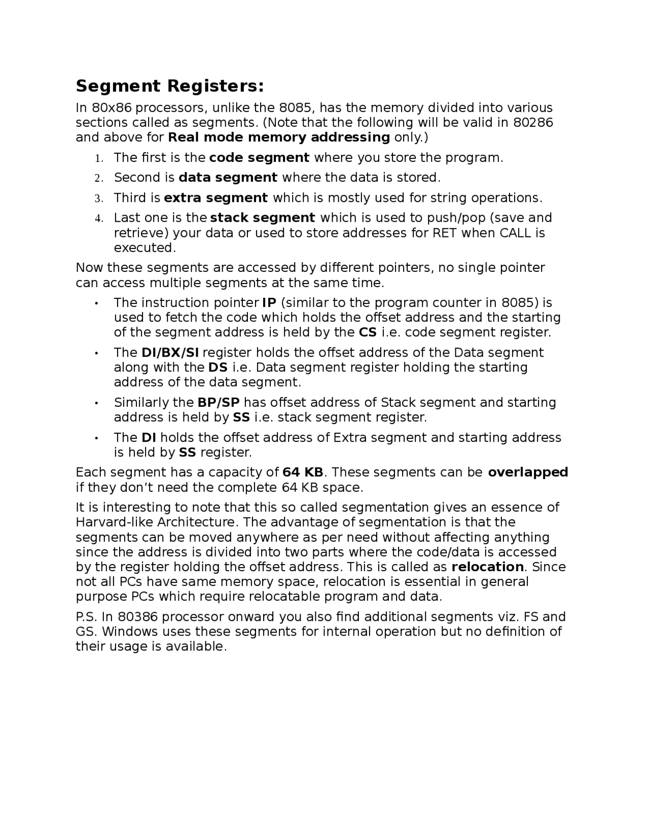 Explain Segment Registers - Docsity