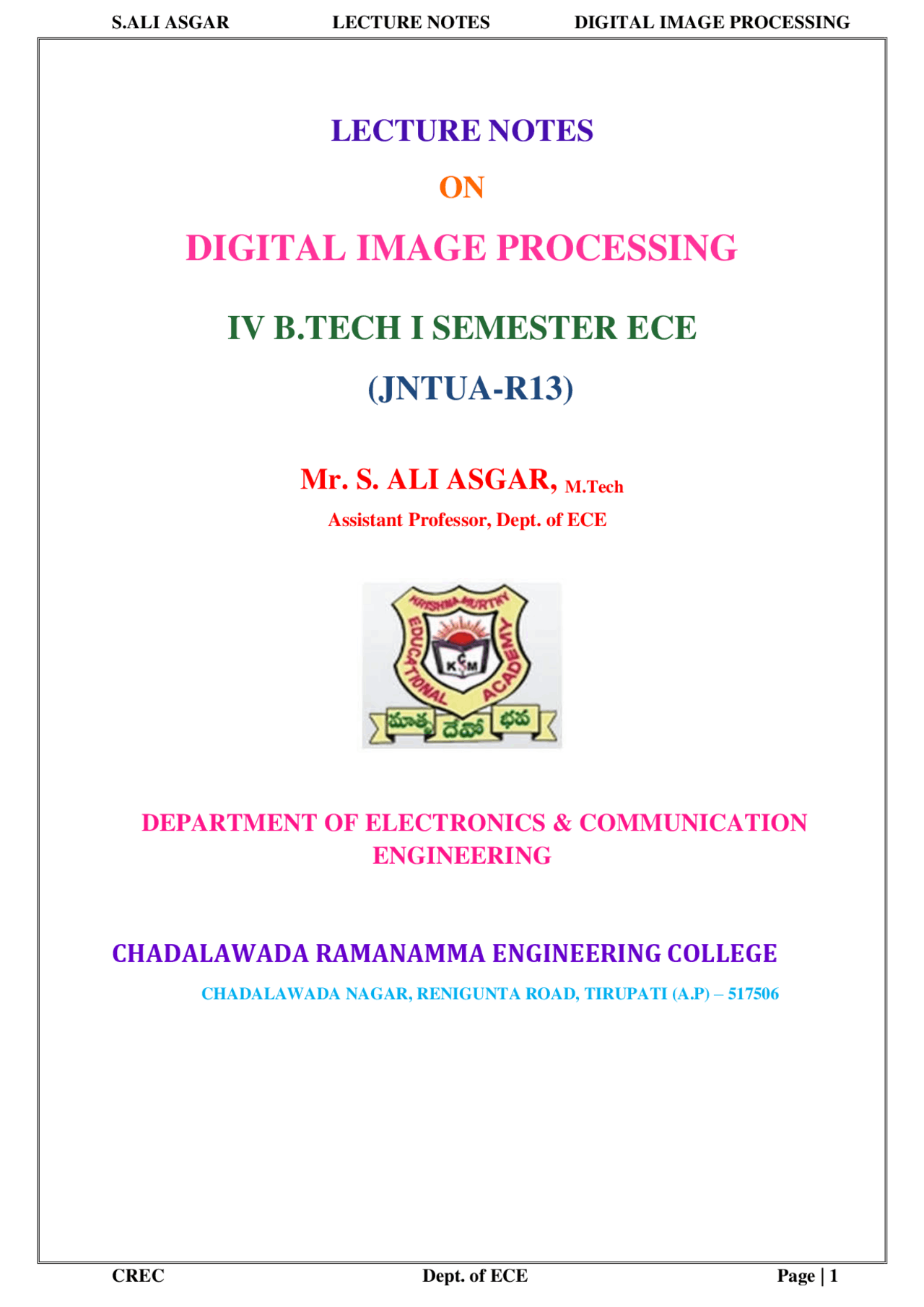 Digital Image Processing Tutorial - Docsity
