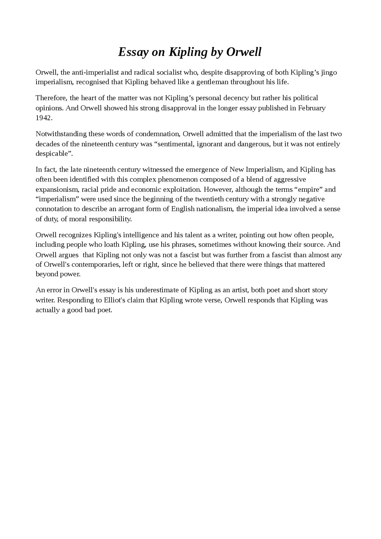 Kipling Problem Statement Essay on Kipling by Orwell - Docsity