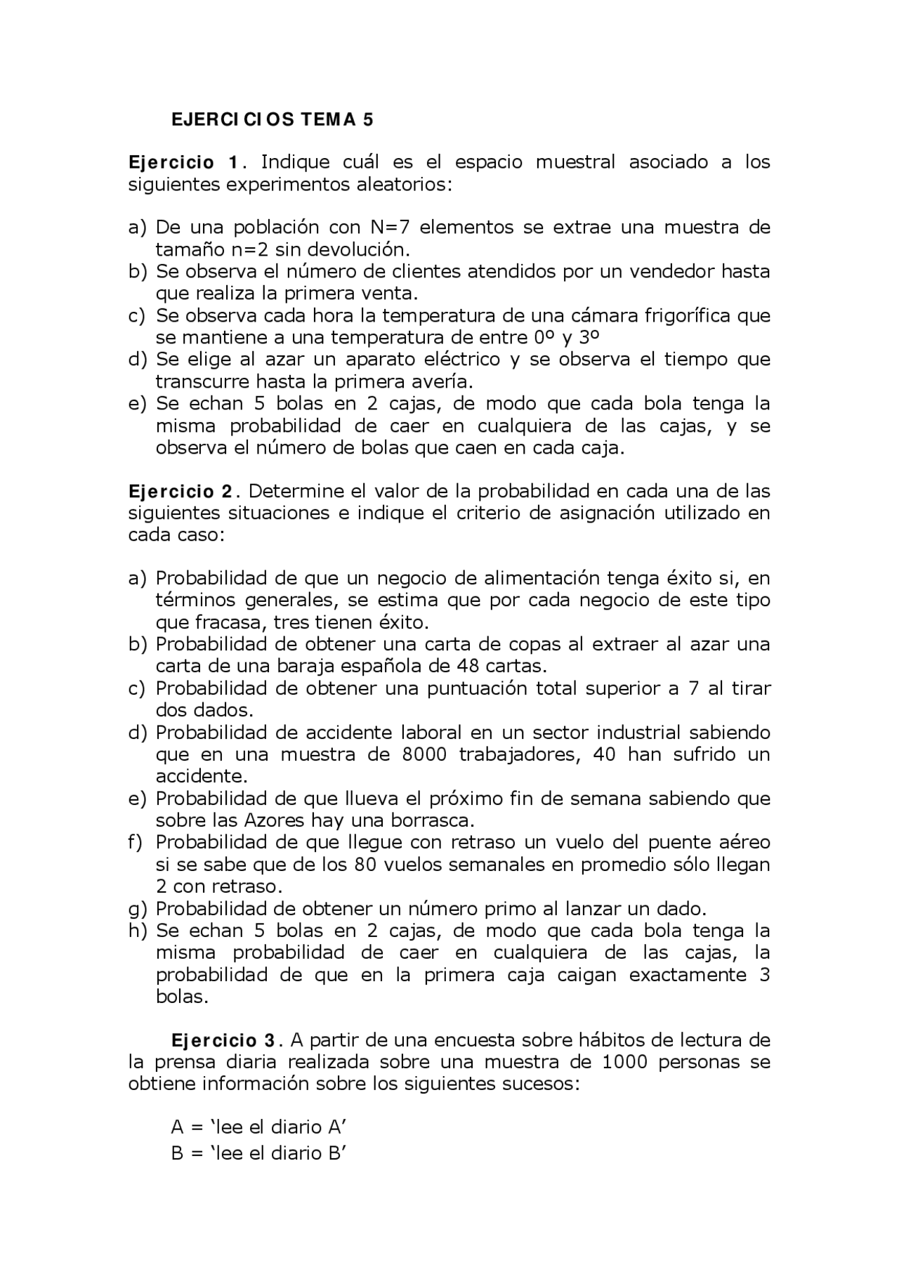 Ejercicios Tema 5 Estadística 1 - Docsity