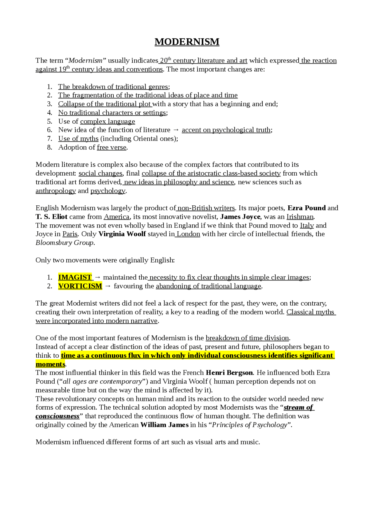 Modernism, English Literature - Docsity
