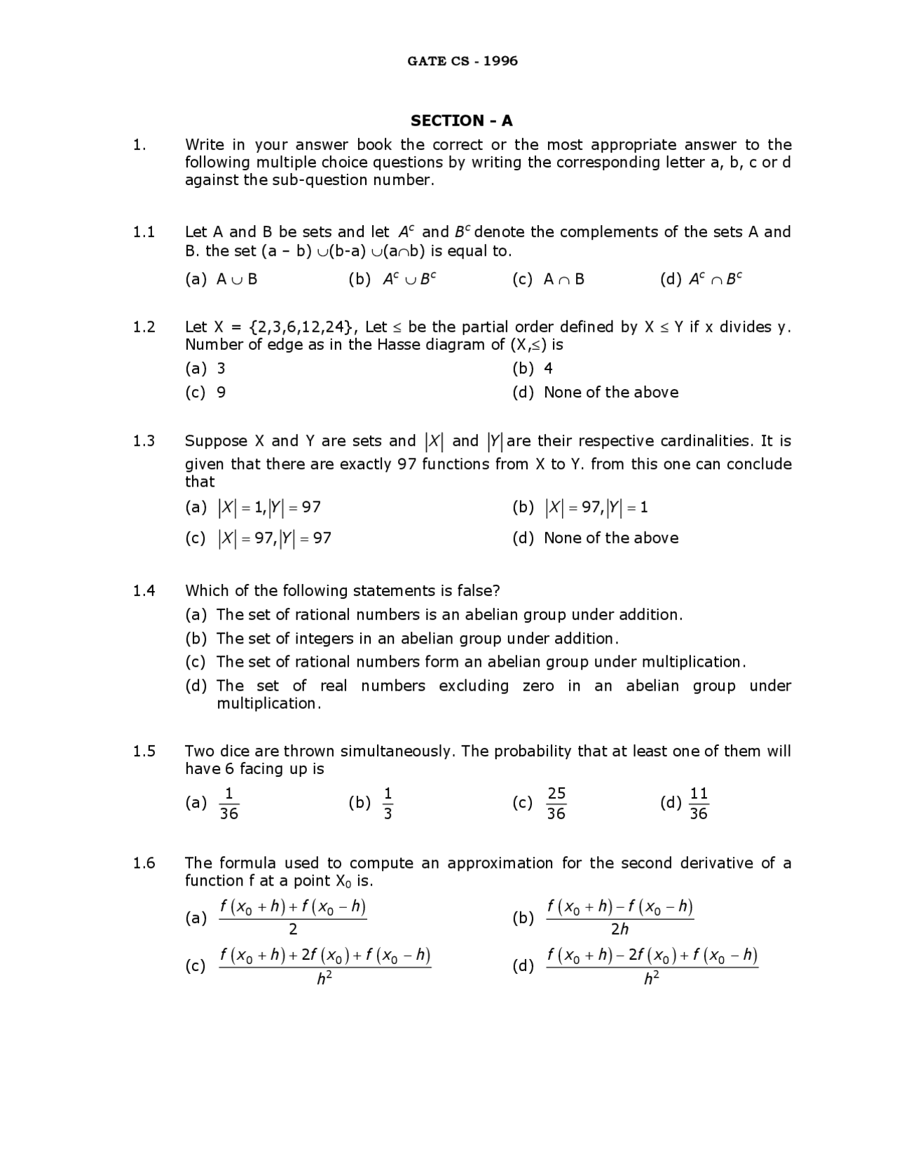 Gate cs paper of 1996 for gate preparation - Docsity