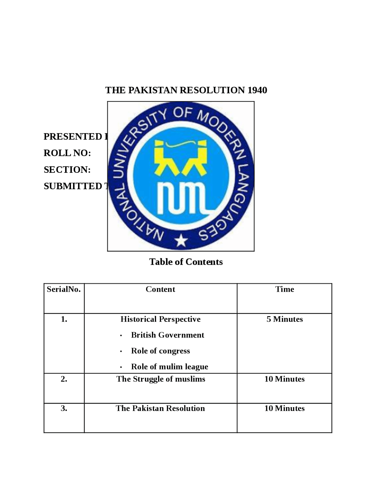 Pakistan resolution also called lahore resolution 23 march 1940 - Docsity