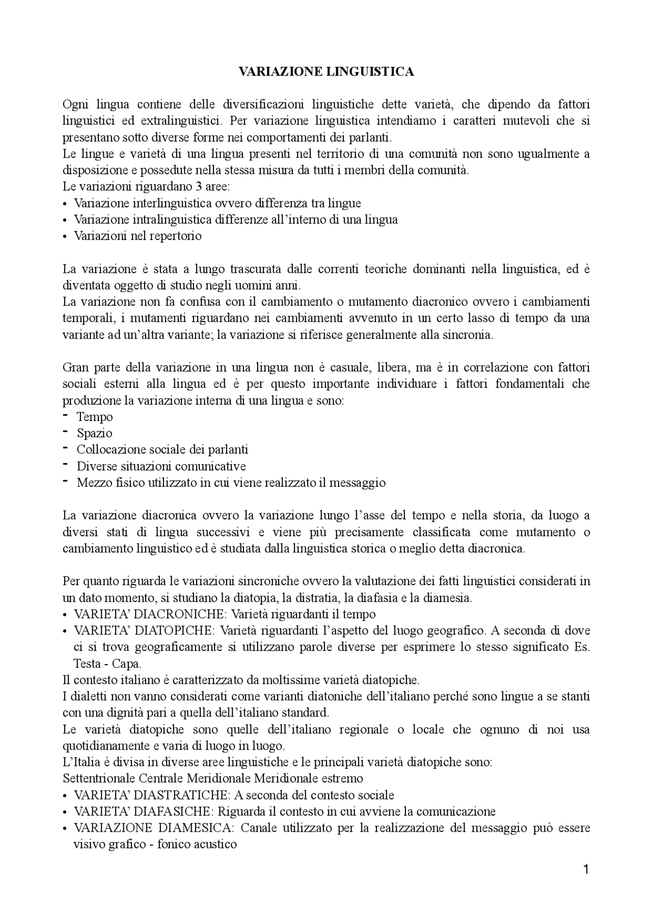 Schemi di variazione linguistica Docsity