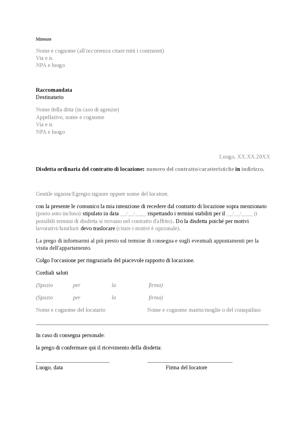 Facsimile Disdetta contratto di locazione | Apuntes de ...