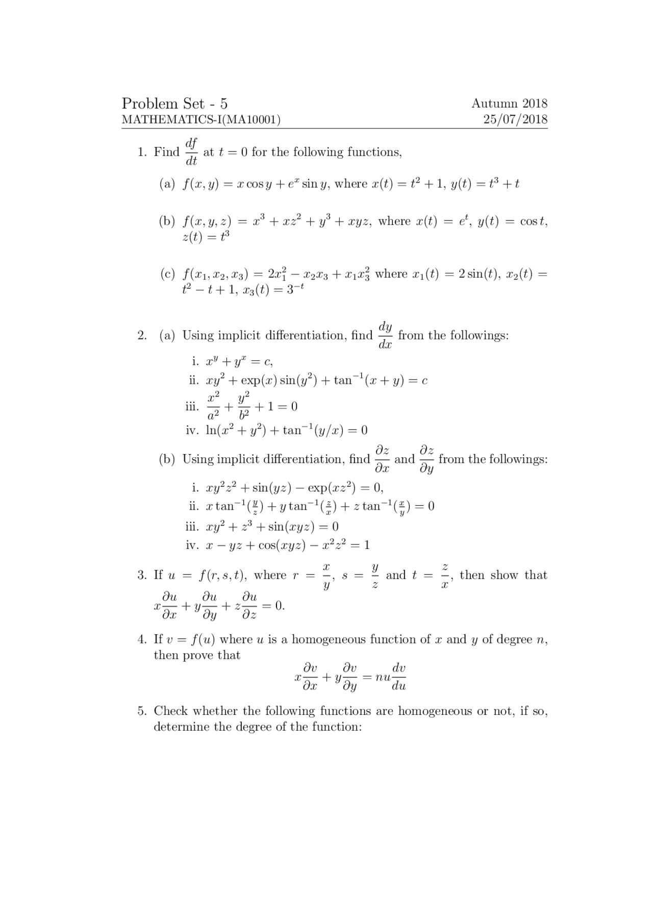 Several Variable Calculus Docsity