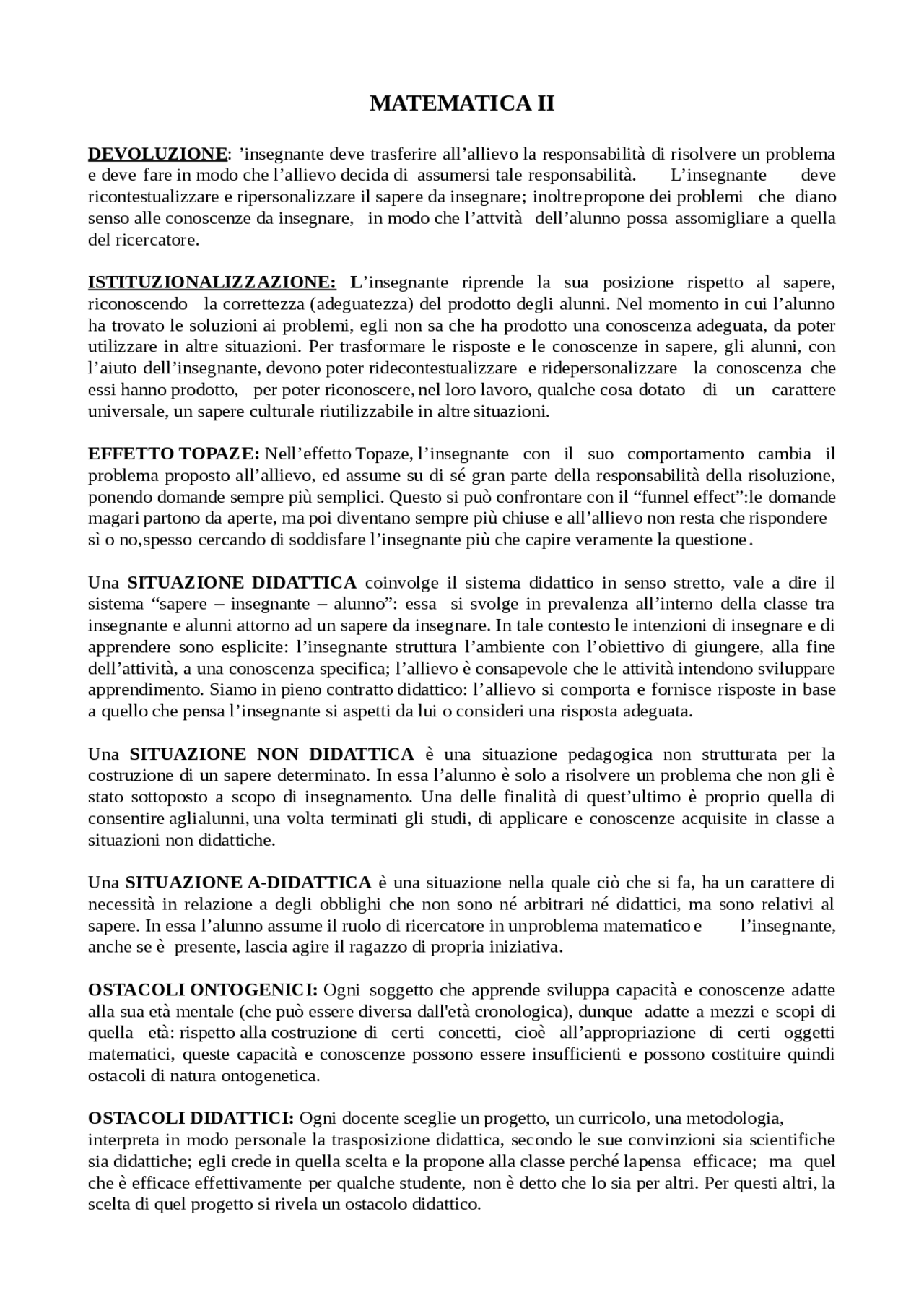 Fondamenti e didattica della matematica II | Sintesi del corso di ...