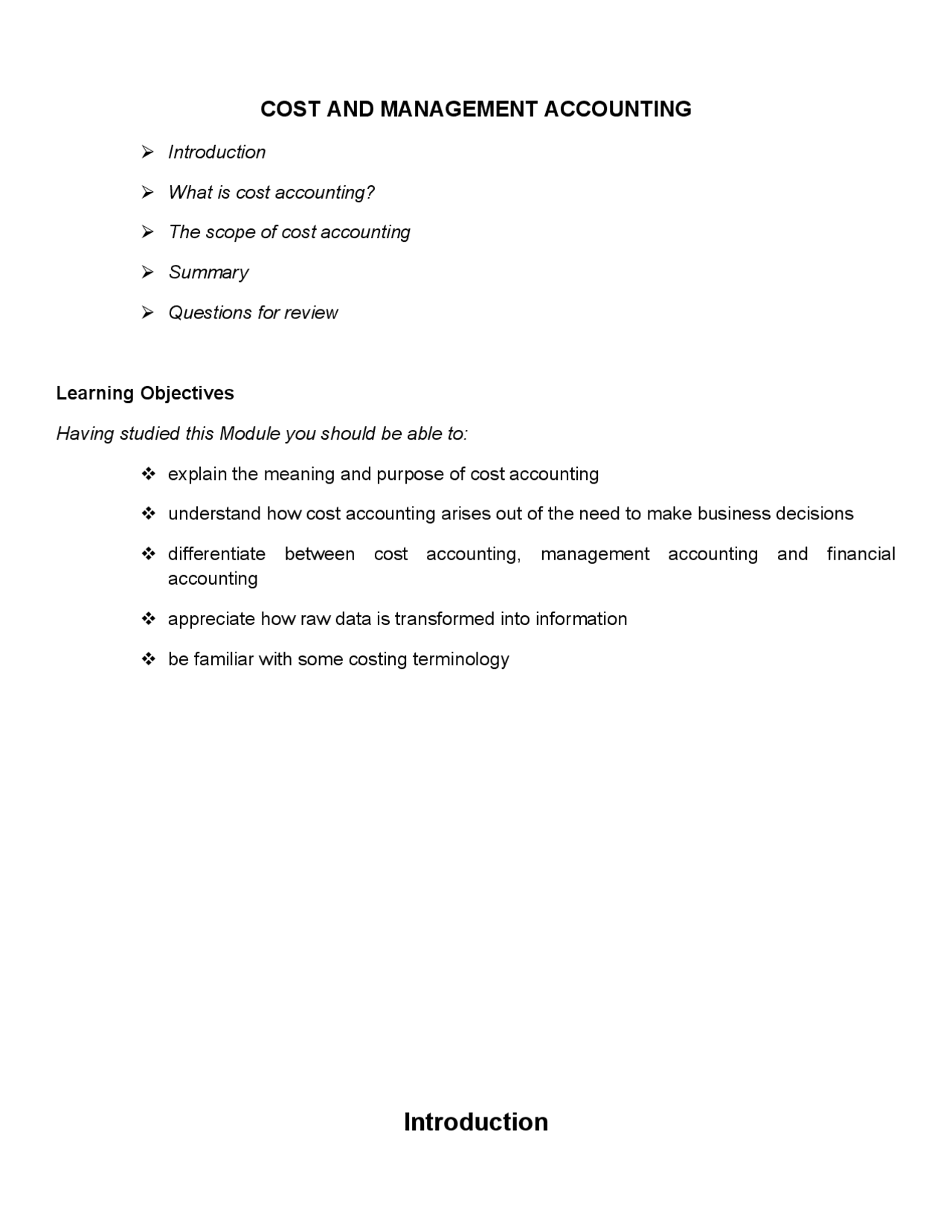 Cost and Management Accounting - Docsity