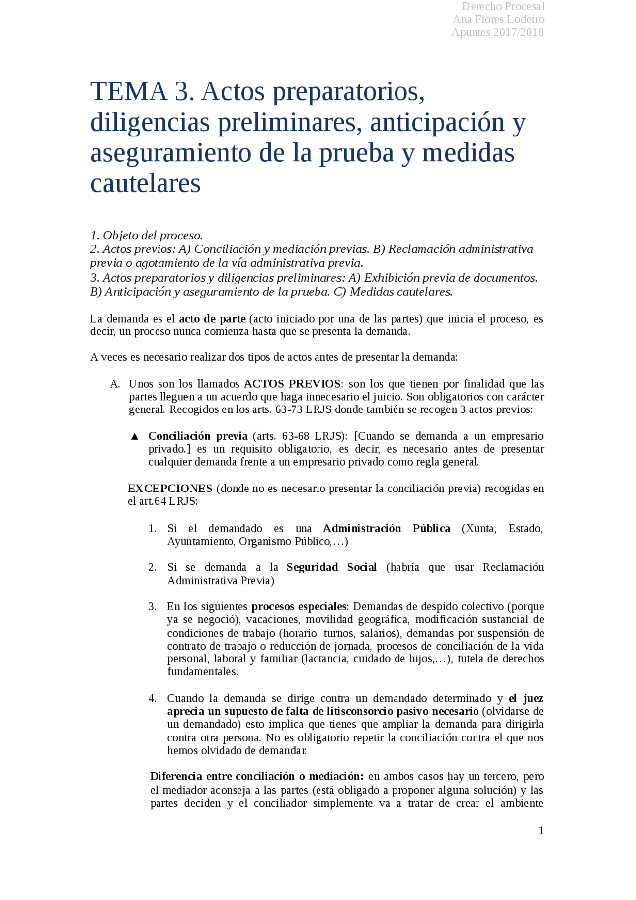 Tema 3 Actos Preparatorios Diligencias Preliminares Anticipacion Y Aseguramiento De La Prueba Y Medidas Cautelares Docsity