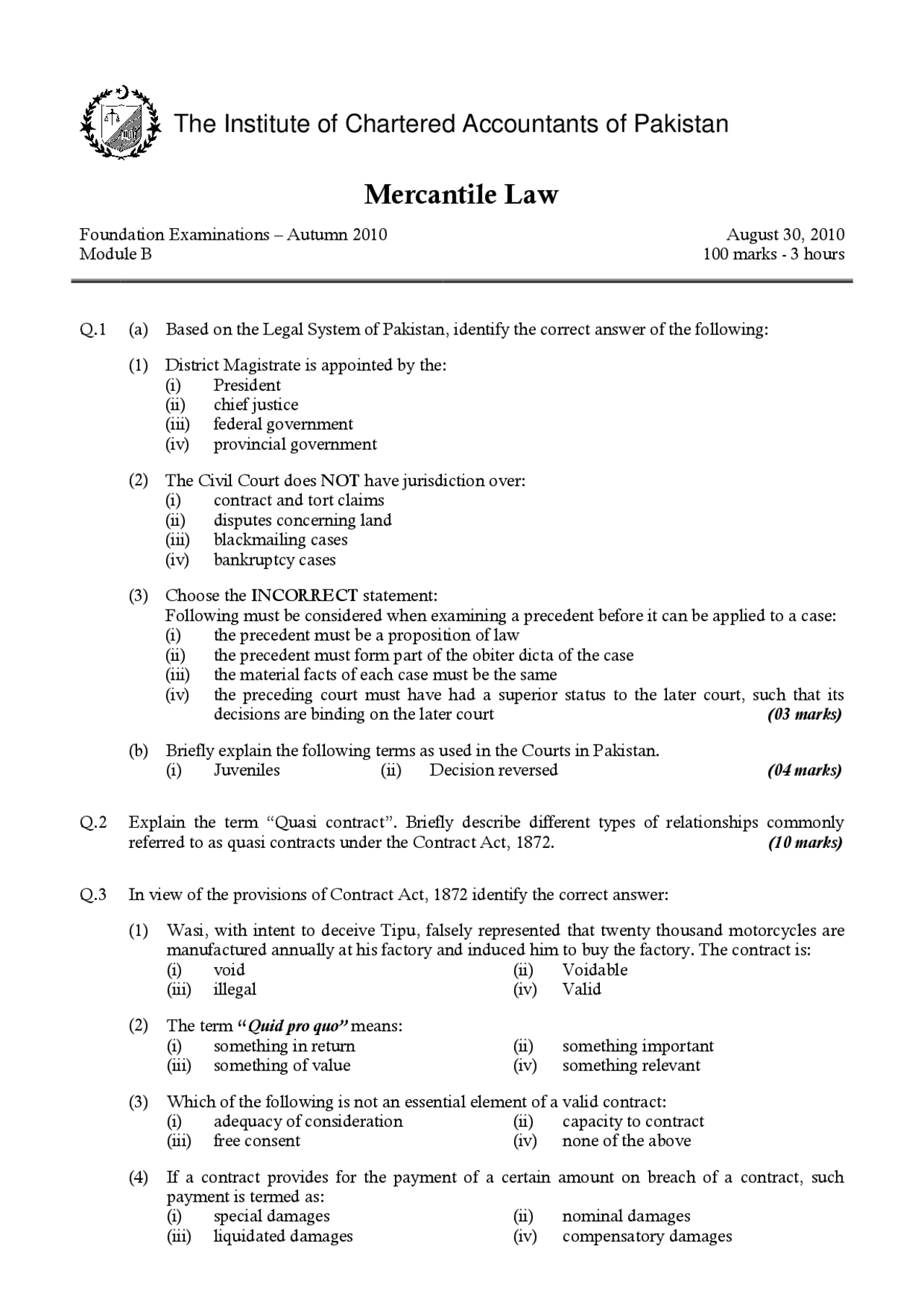 Past paper for chartered accountant Docsity Chartered Accountant Question Paper