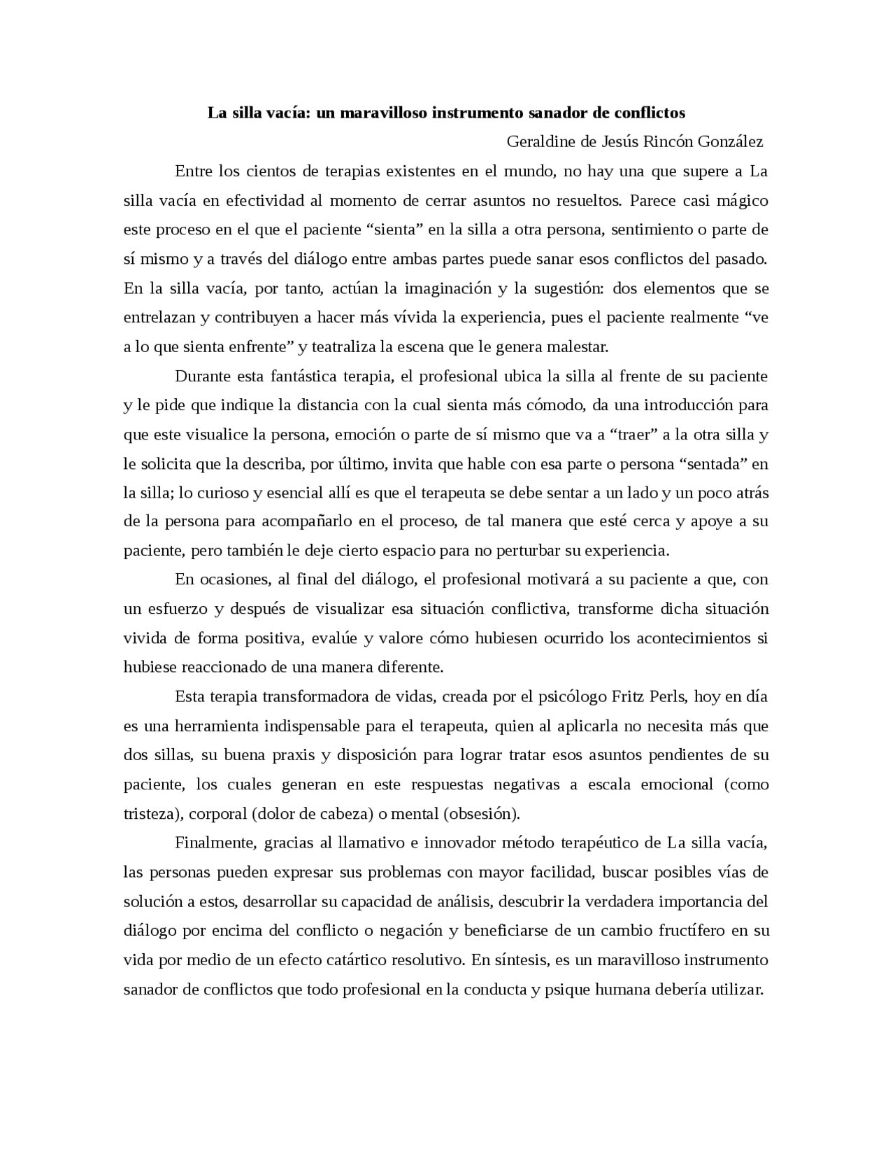 La silla vacía (Geraldine Rincón) Docsity