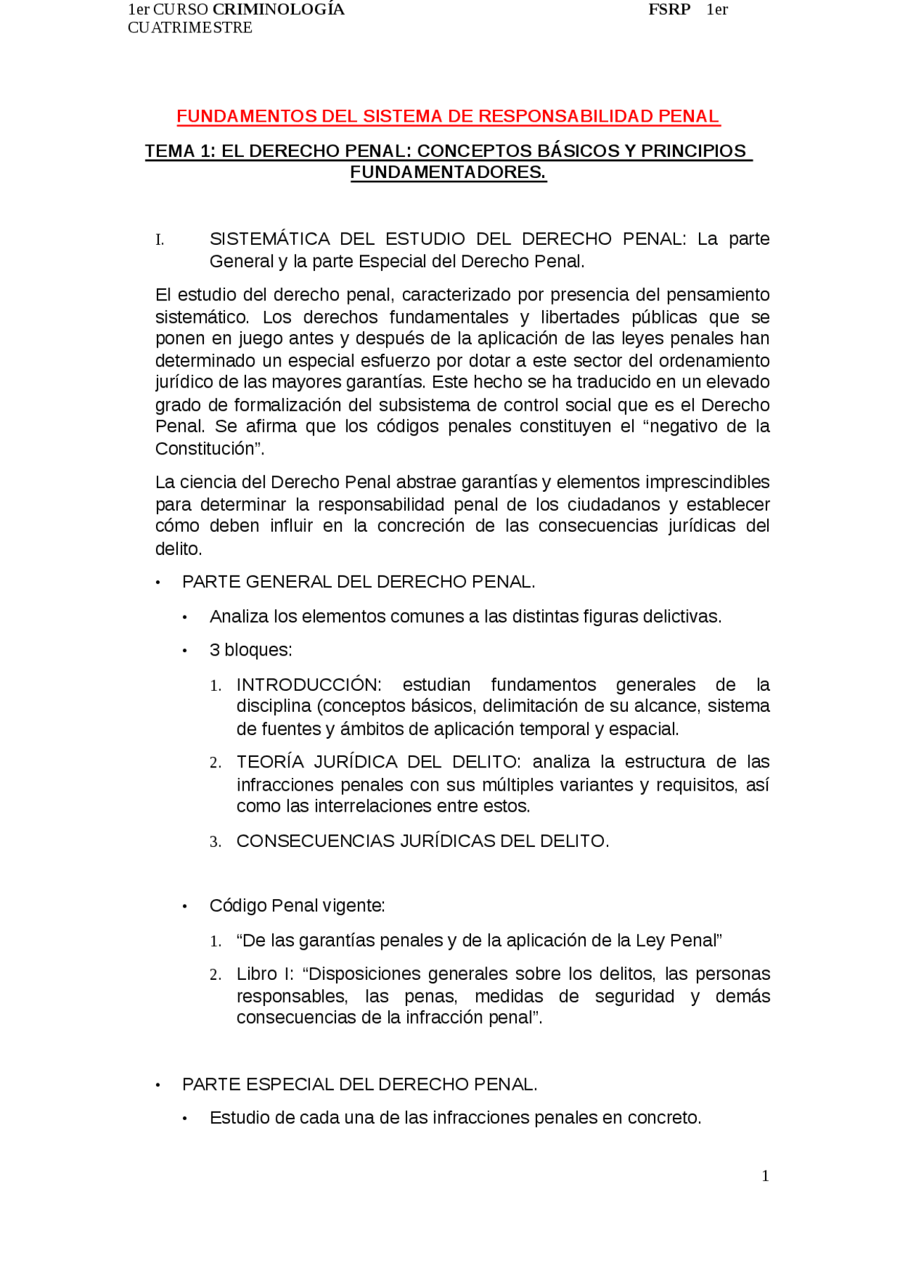 Tema 1 Derecho penal | Apuntes de Derecho Penal | Docsity