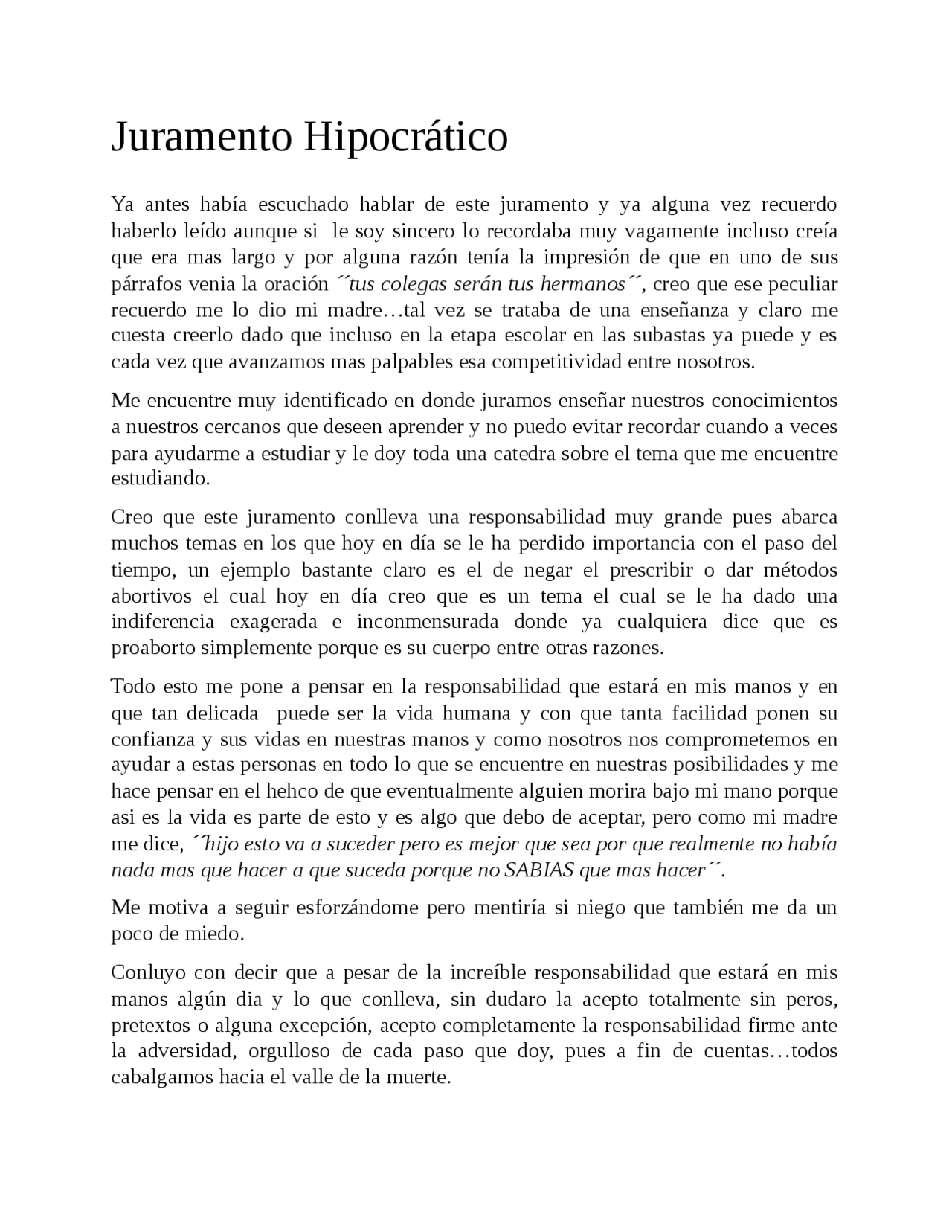 Carta de Esculapio y Juramento Hipocrático Docsity