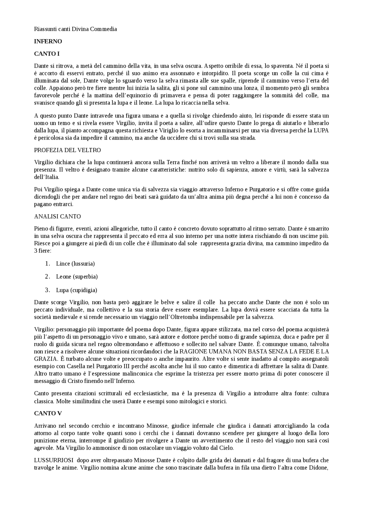 Riassunti canti Divina Commedia - Docsity