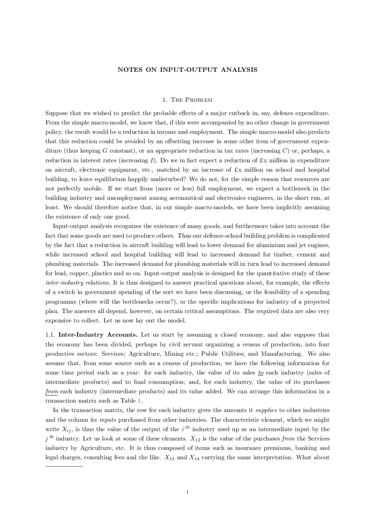 Input Output Notes for Mathematical Economics - Docsity