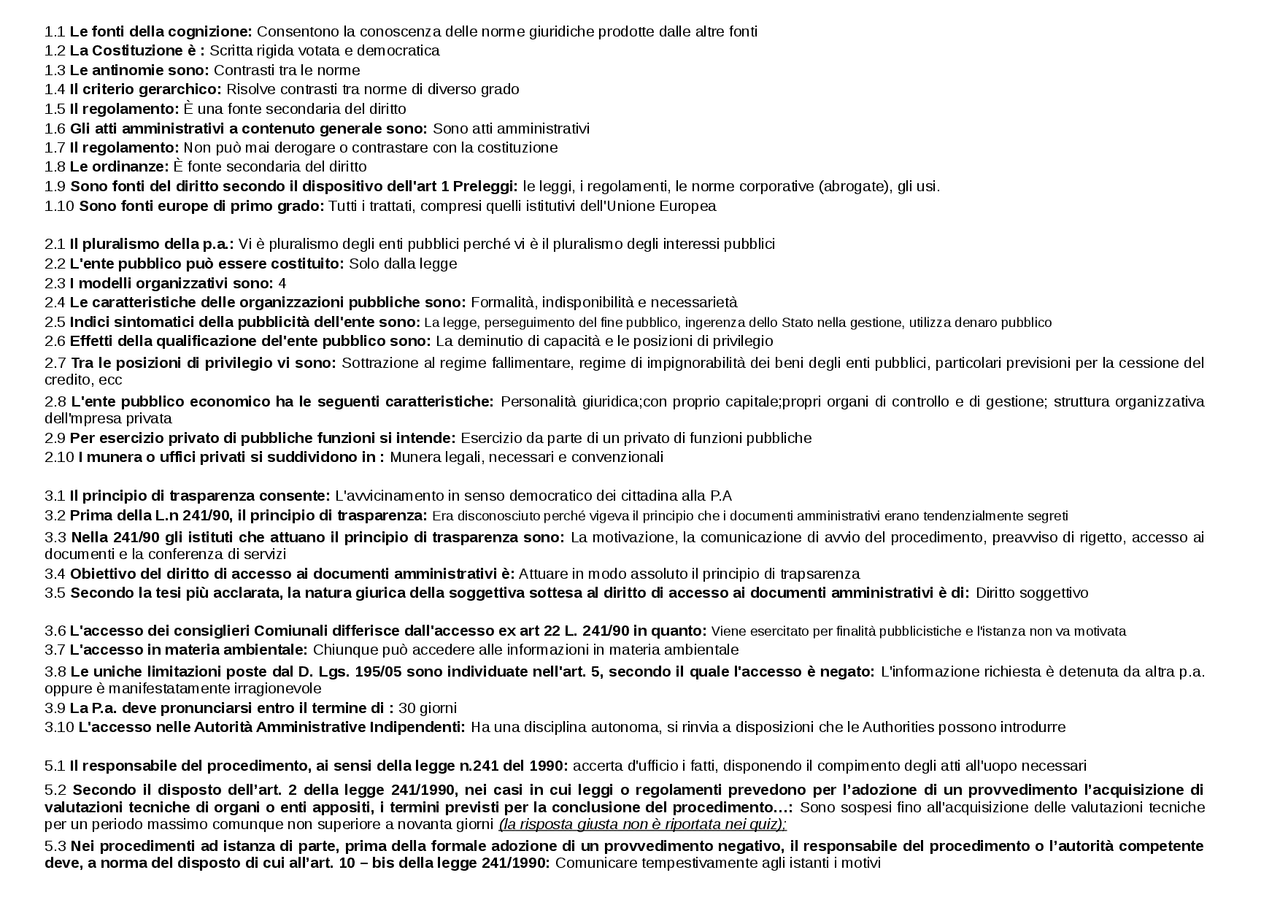 RISPOSTE ESAME DIRITTO AMMINISTRATIVO - UNIVERSITA' TELEMATICA PEGASO