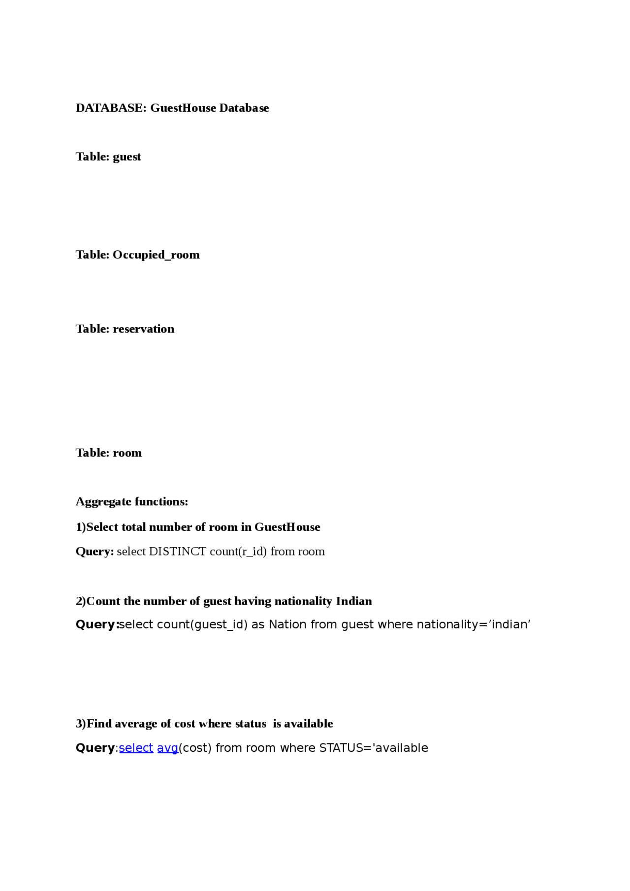 Executed dbms queries - Docsity