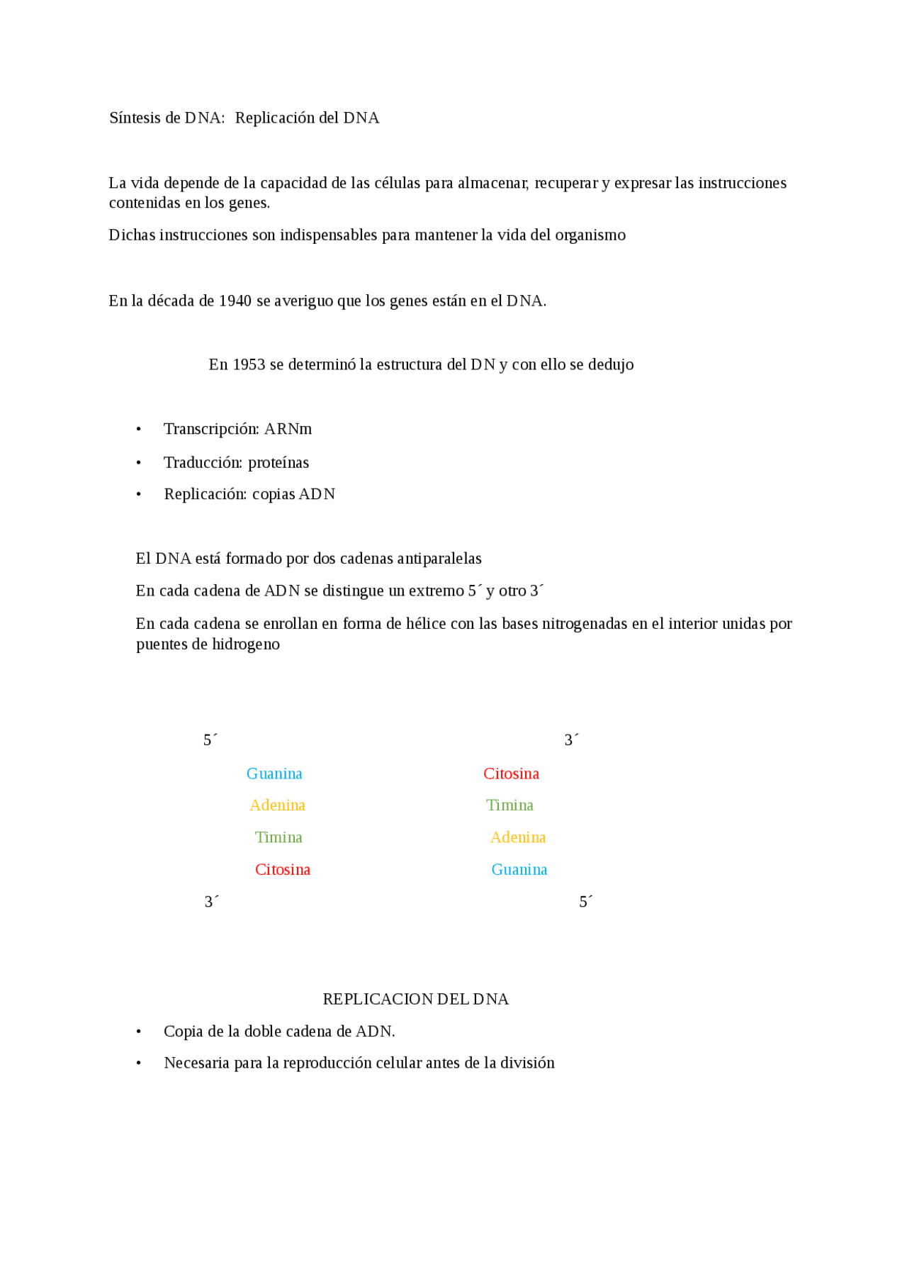 Doscumento de sintesis de adn Docsity