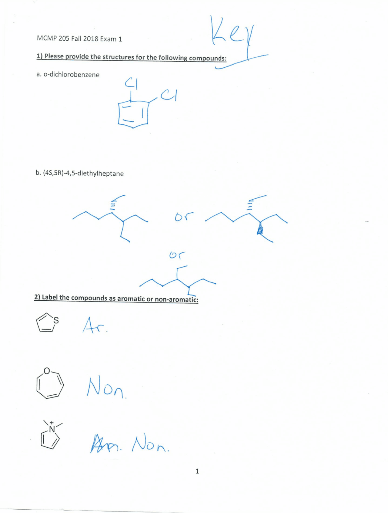 Exam 1 Answers Key - Organic Chemistry II | MCMP 20500 | Exams Organic ...