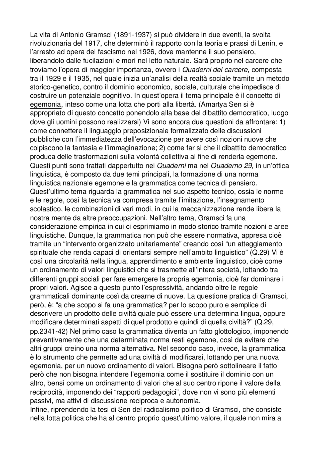 Relazione Su Gramsci Esercizi Di Etica Docsity