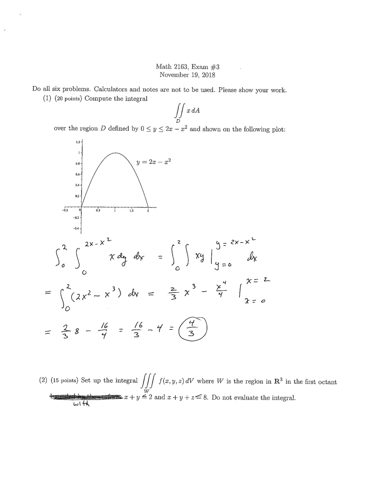 Exam 3 - Solved 6 Questions of Calculus III - Fall 2018 | MATH 2163 ...