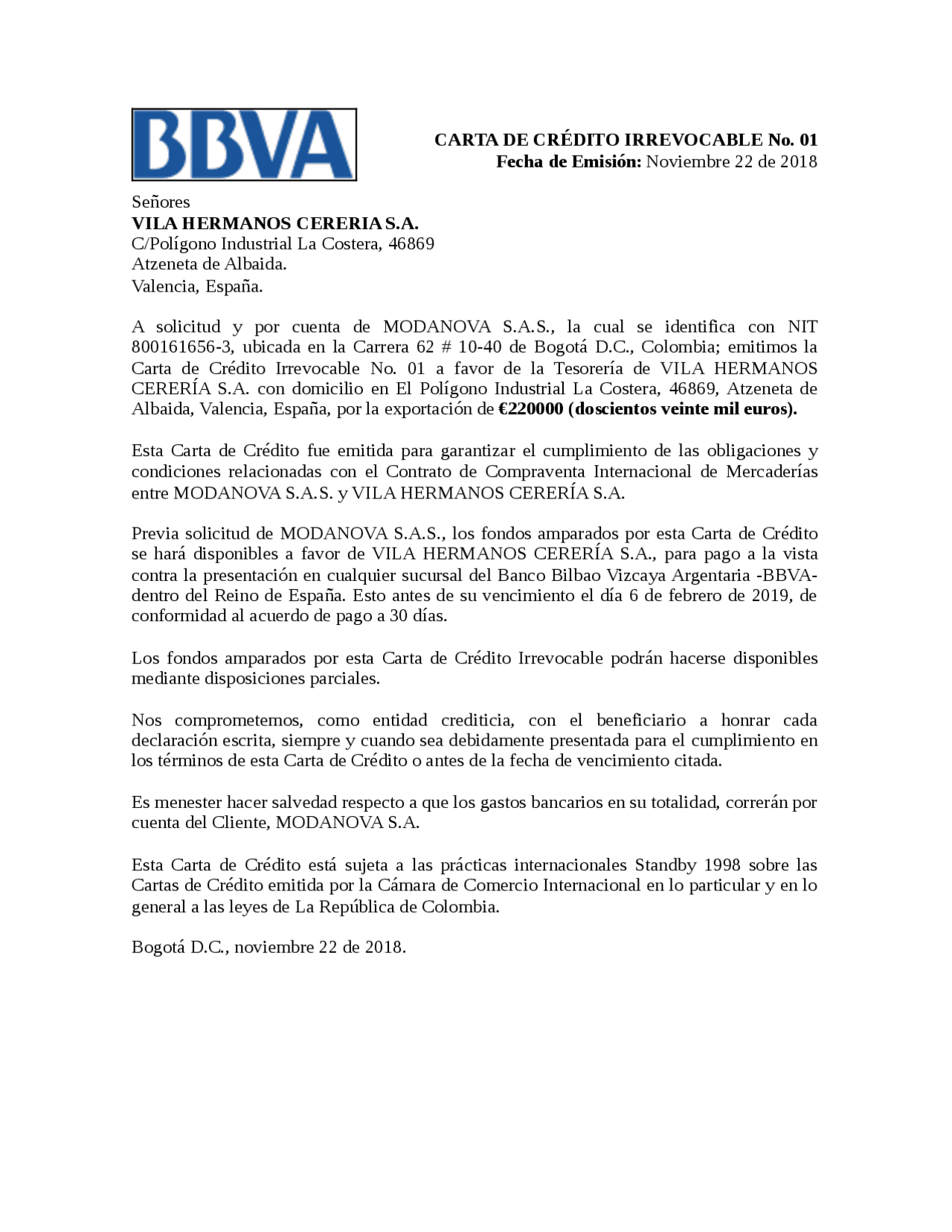 Carta de crédito irrevocable Docsity