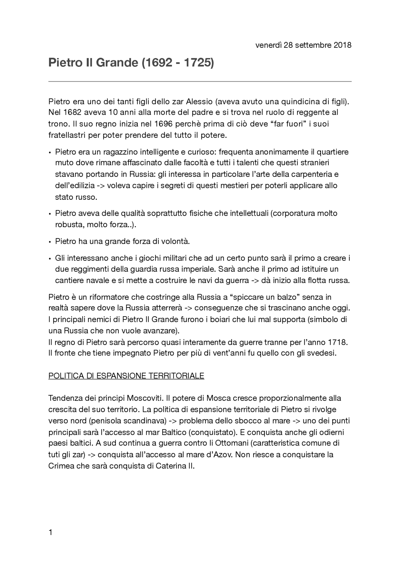 Pietro il Grande e il suo regno Docsity