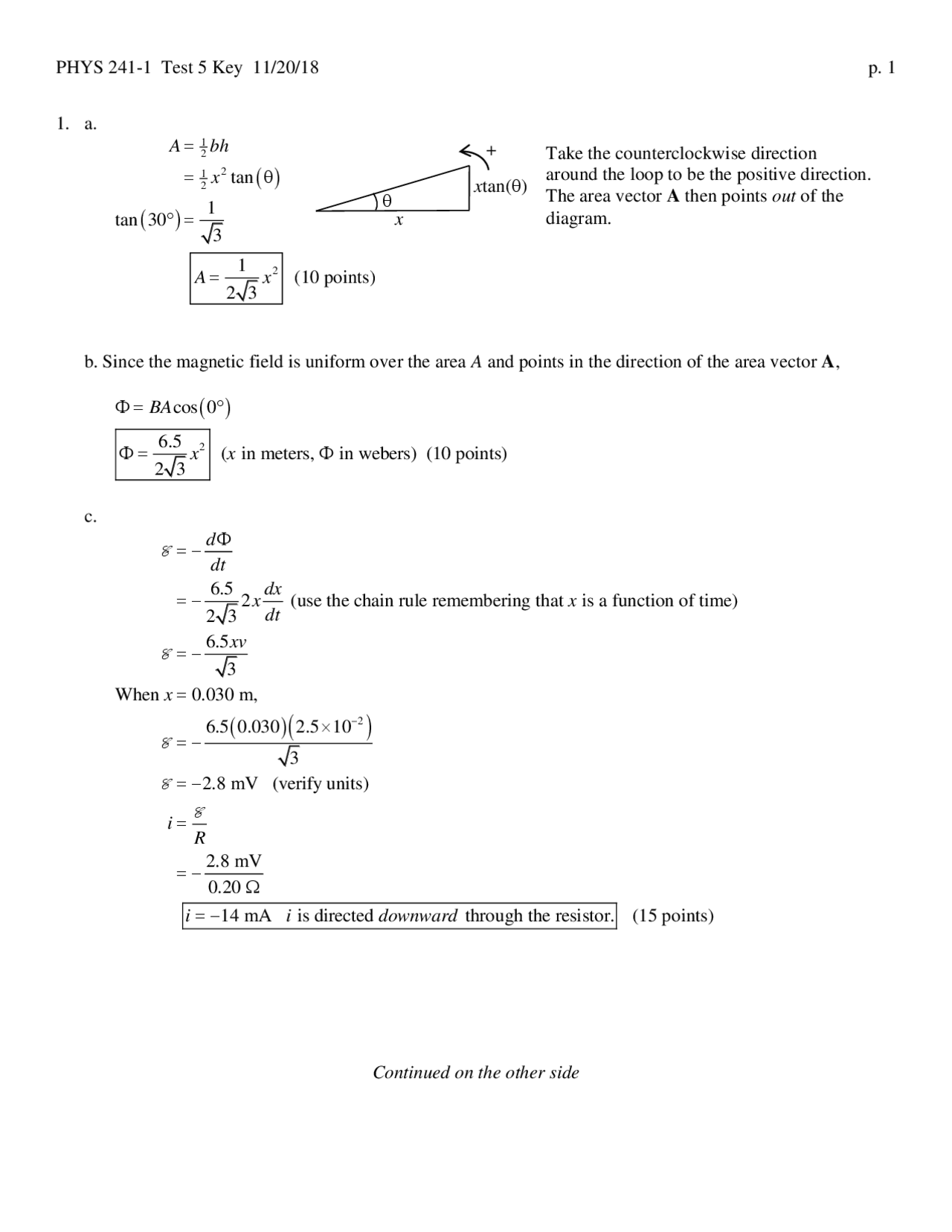 Test 5 with Answer Key - Electricity, Magnetism and Light | PHYS 241 ...