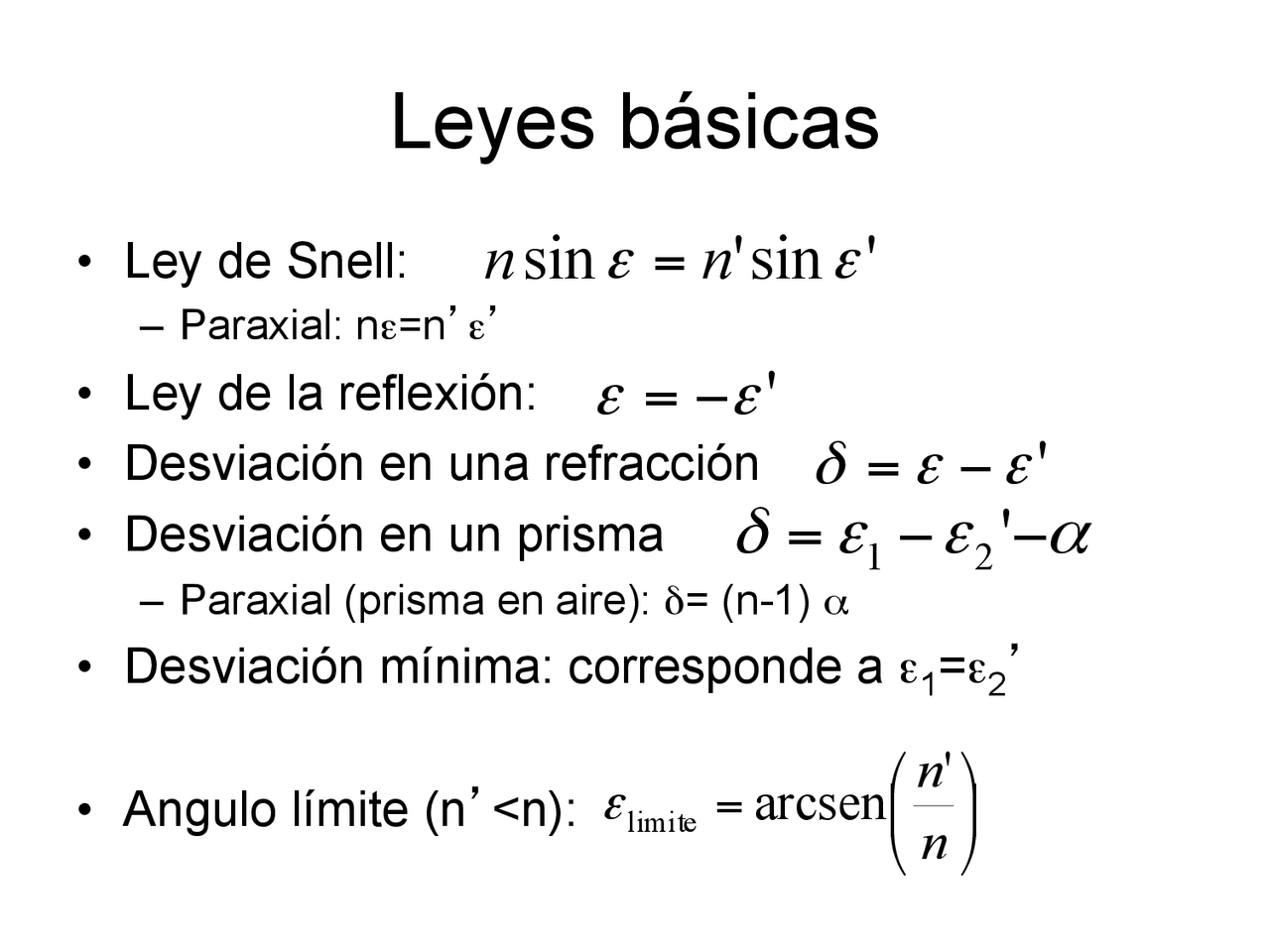 Formulario Óptica Geométrica | Ejercicios de Óptica | Docsity