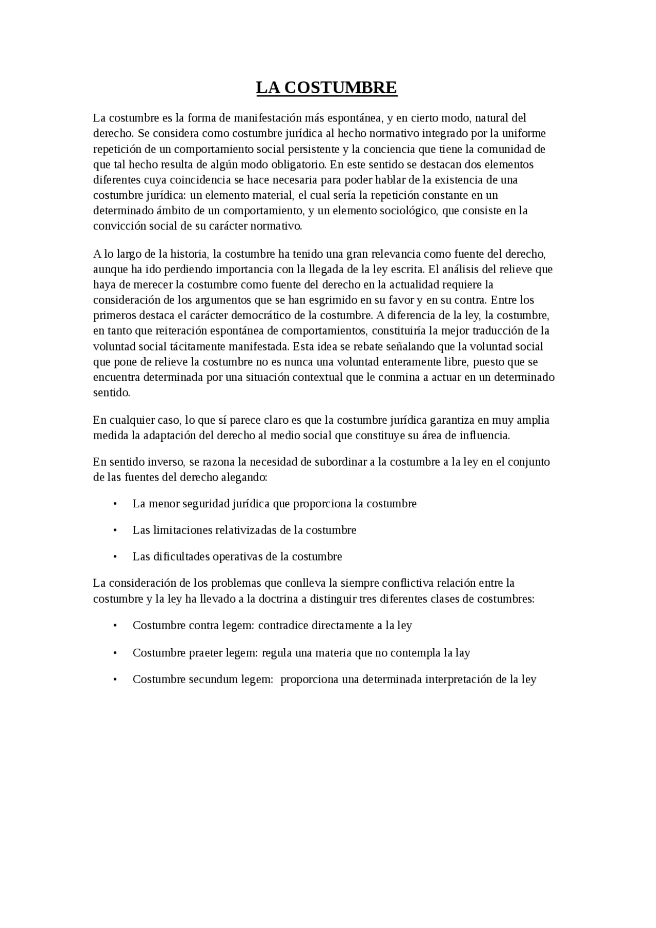 La Costumbre Teoria Del Derecho Docsity