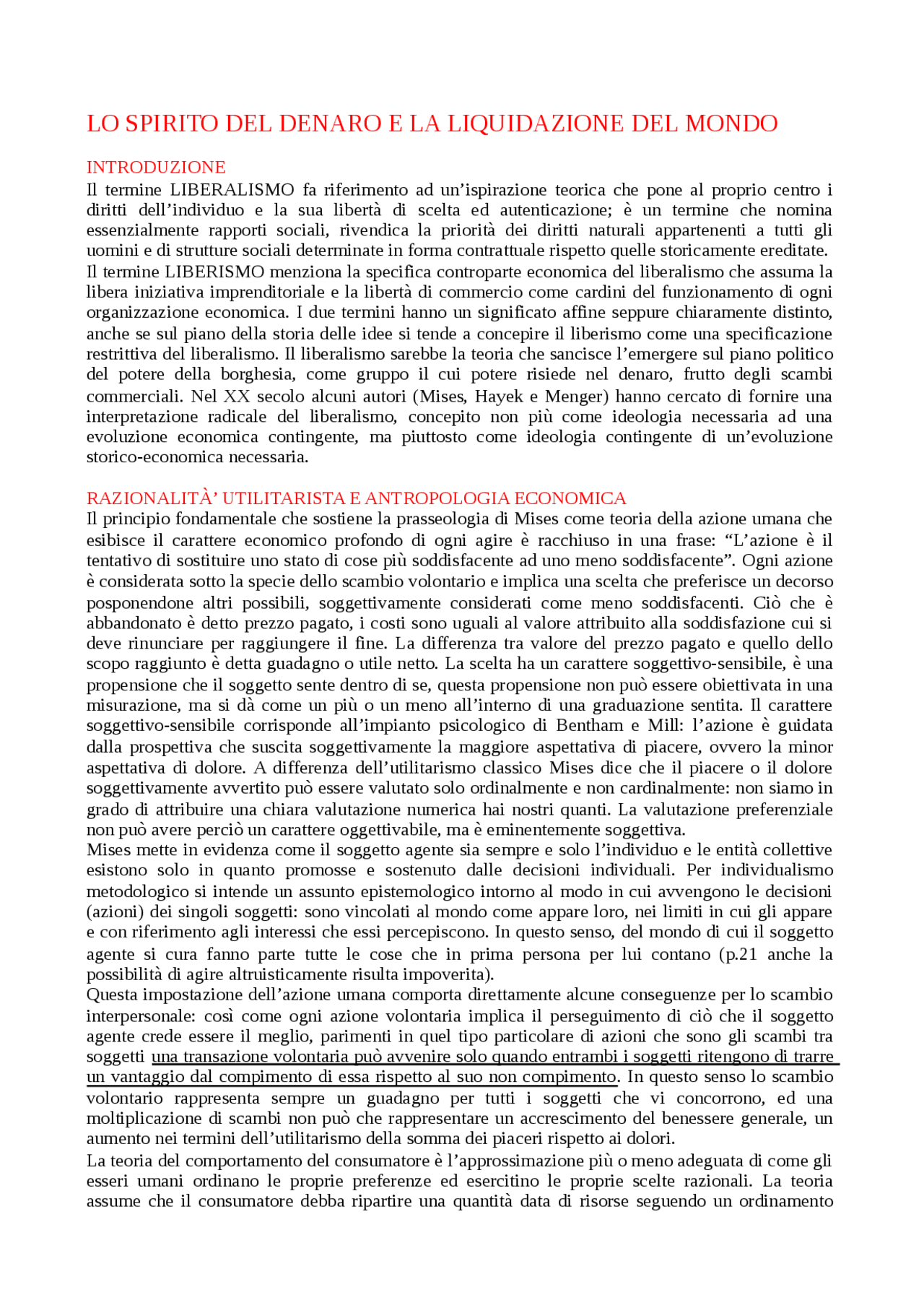 LO SPIRITO DEL DENARO E LA LIQUIDAZIONE DEL MONDO | Sintesi del corso di  Antropologia | Docsity