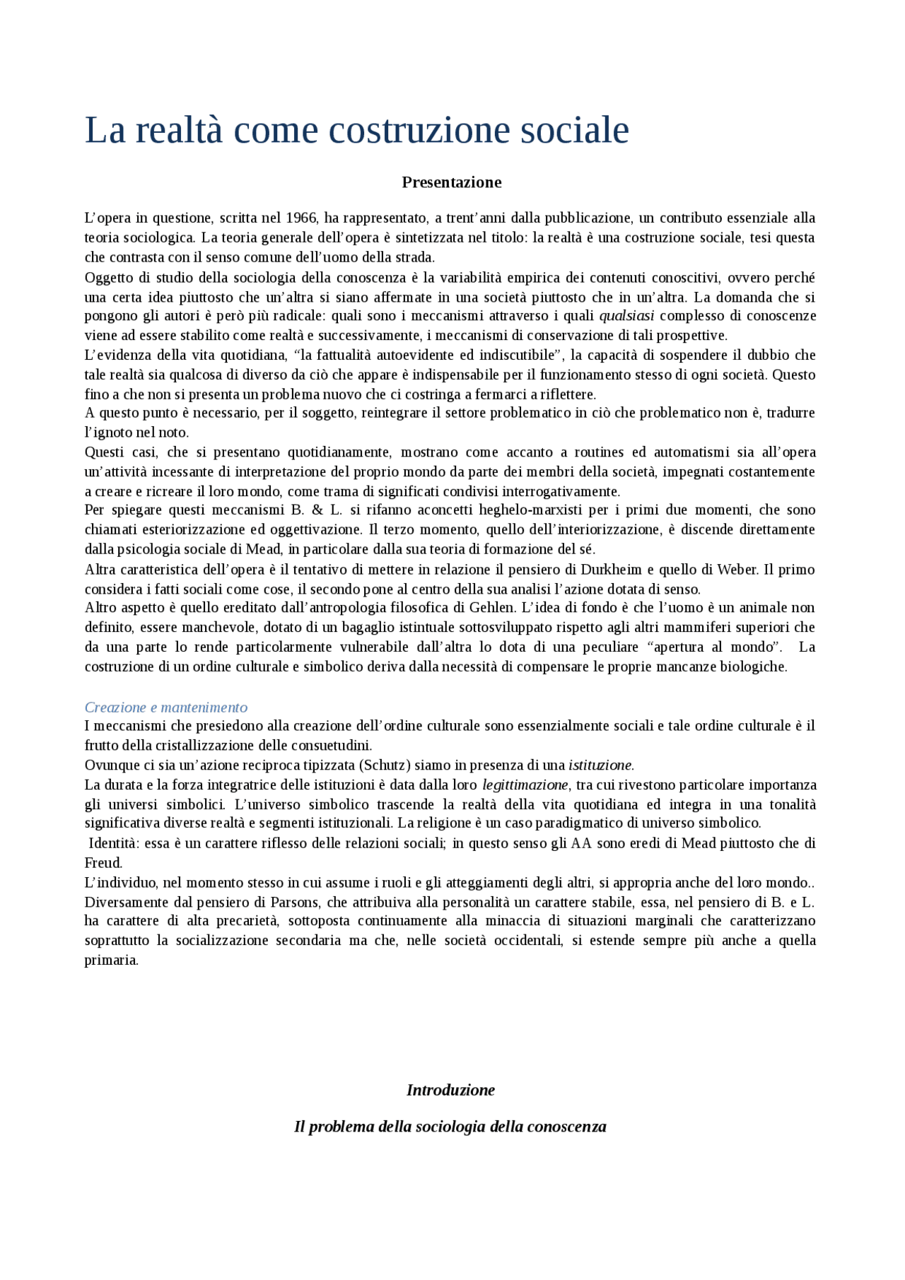 la realta come costruzione sociale