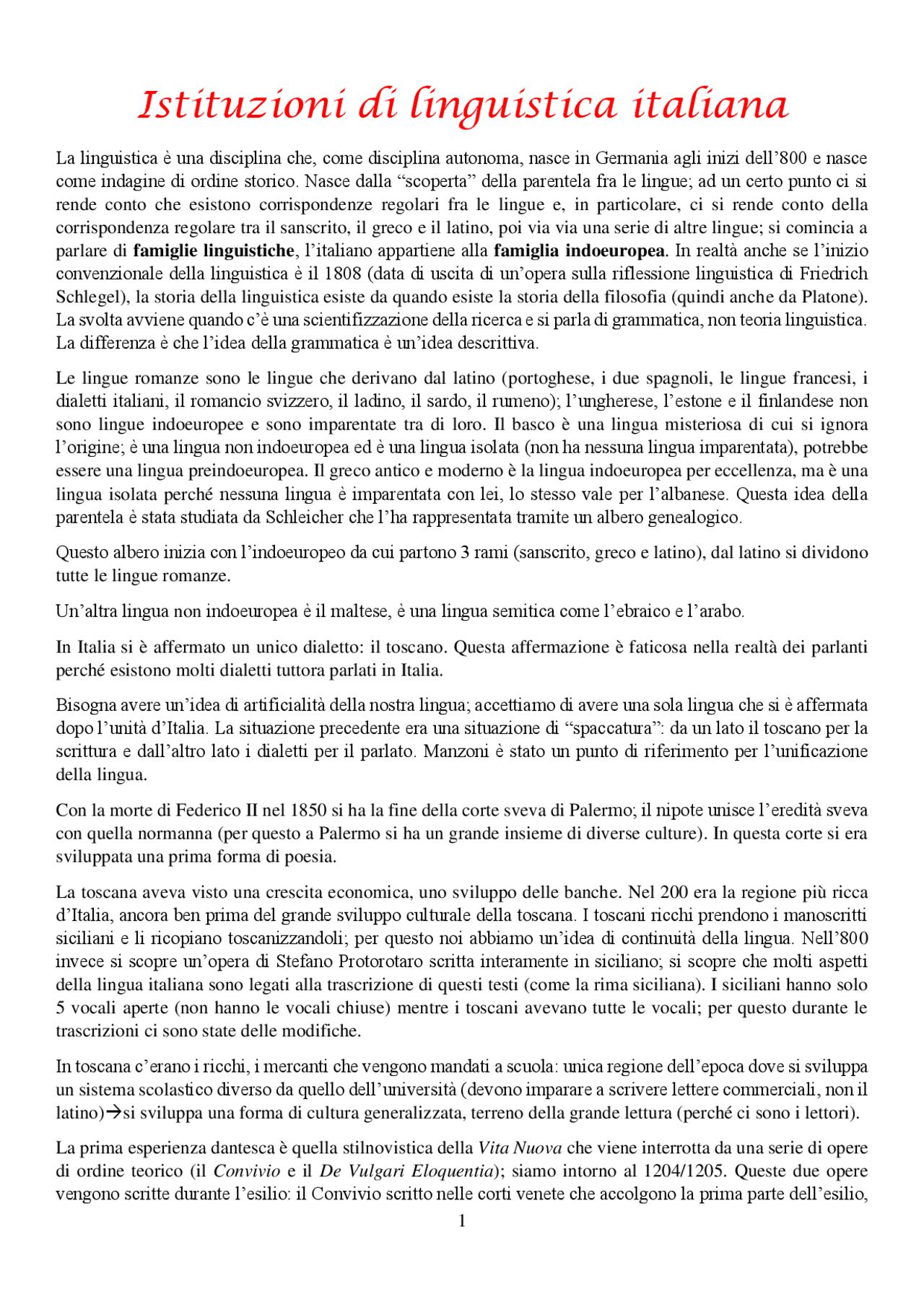 Istituzioni di linguistica italiana Docsity